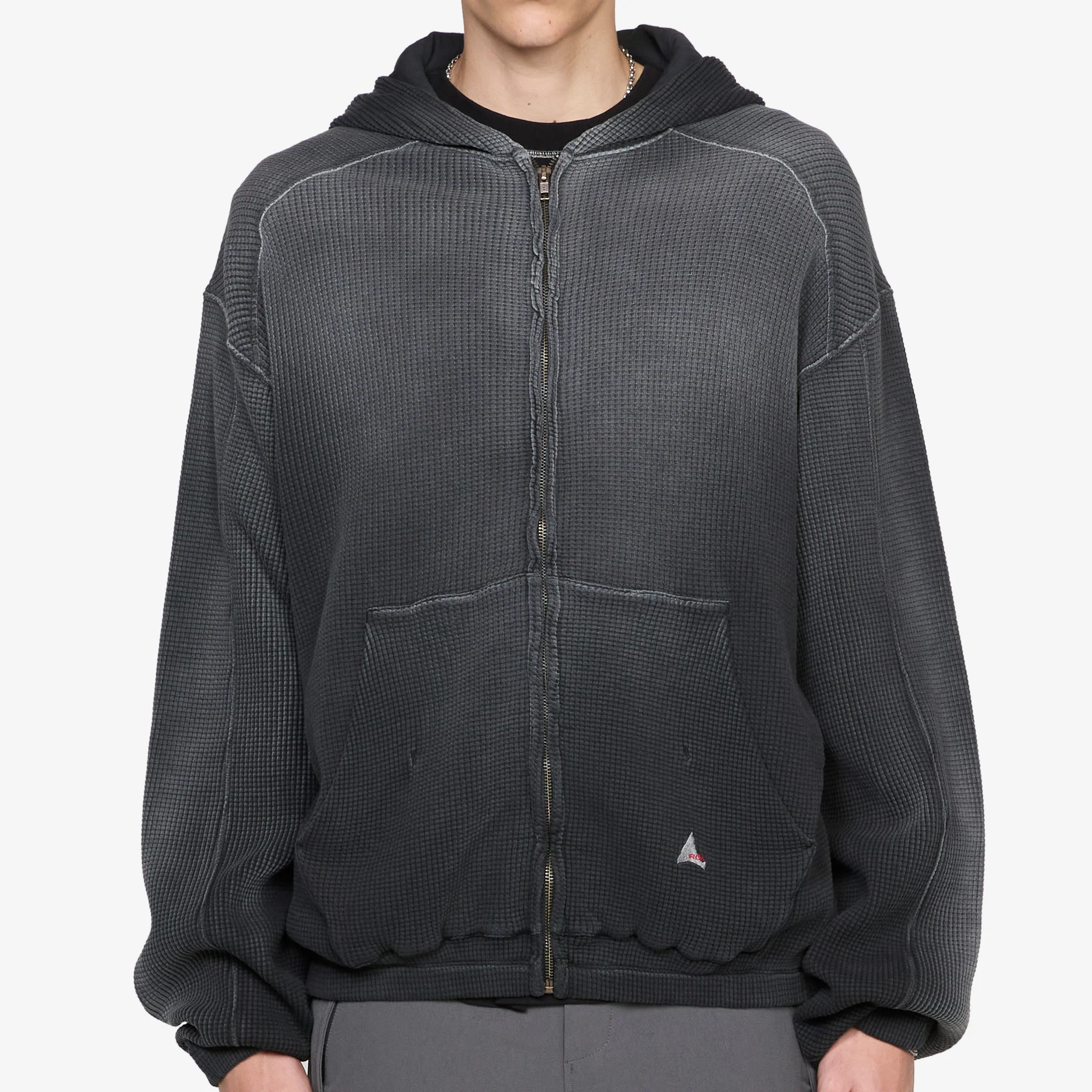 Bee Sun Faded Waffle Zip Up Hoodie Black - Image 5