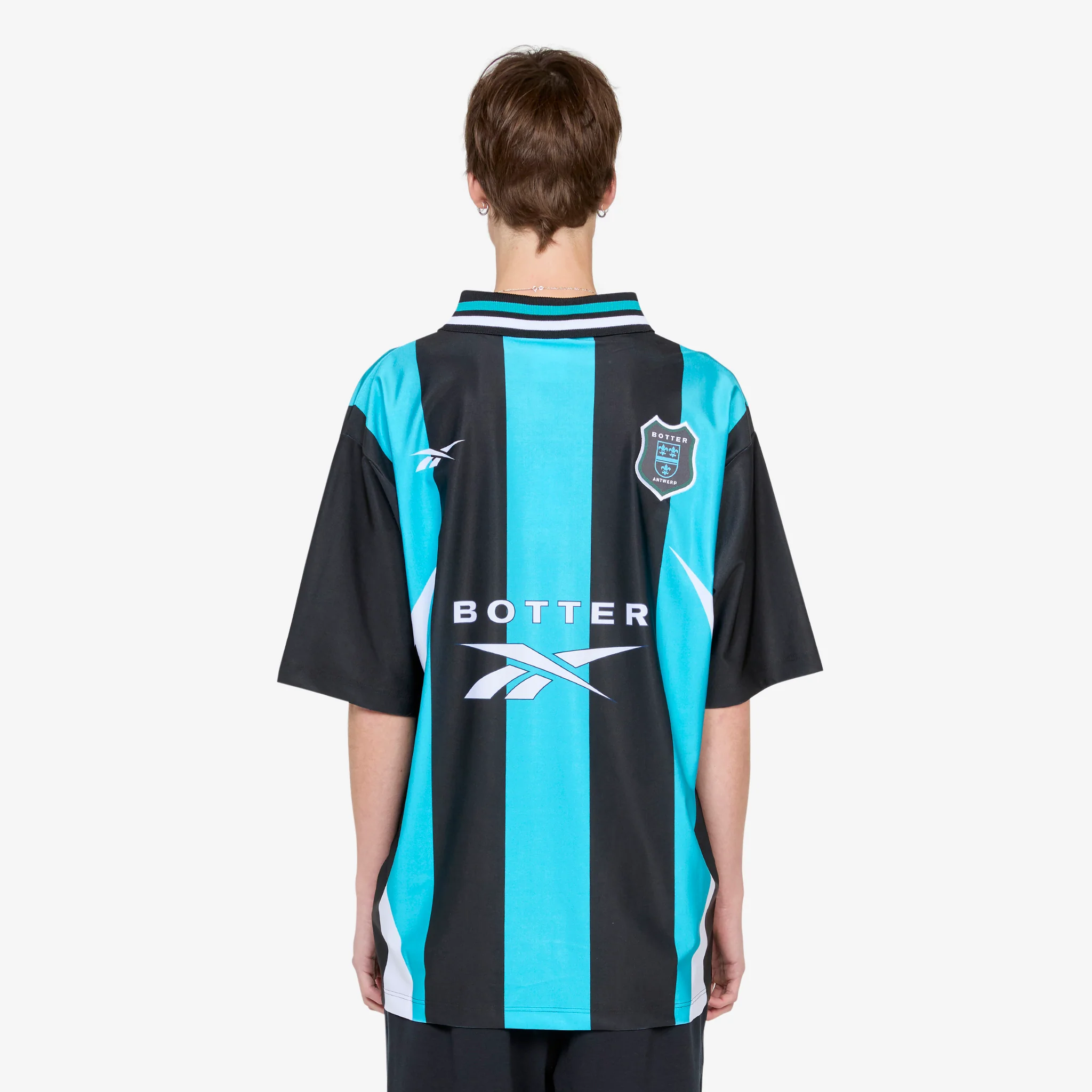BOTTER x Reverse Soccer T-Shirt Striped Navy | Aqua Blue - Image 2