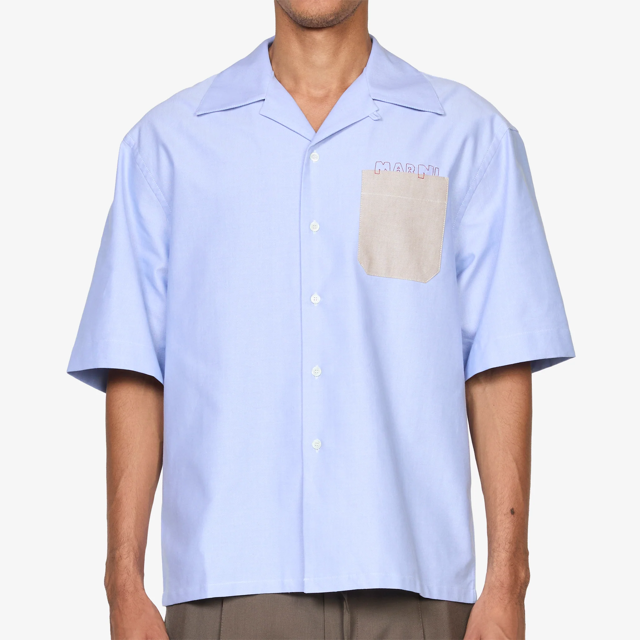 Contrast Pocket Bowling Shirt Sapphire - Image 5