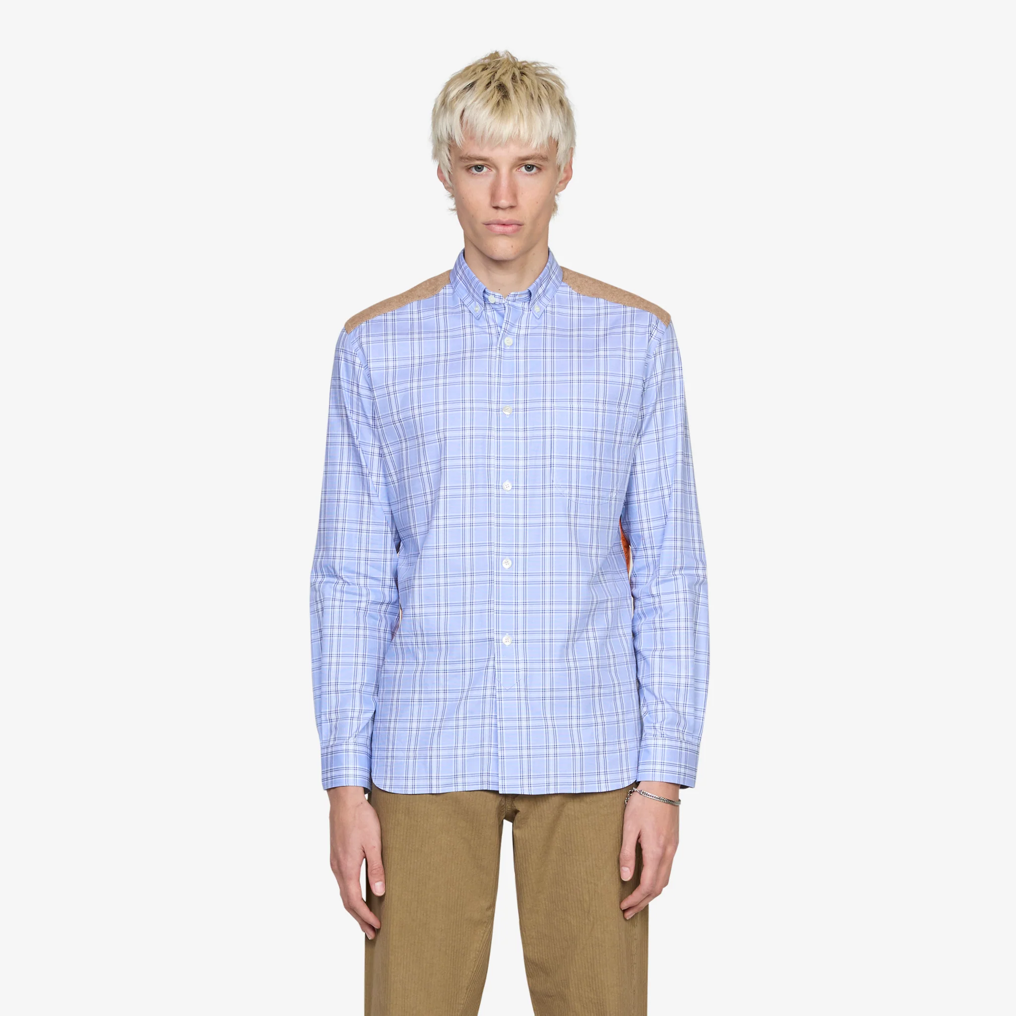 Cotton Check Quilted Nylon Shirt Blue | Orange