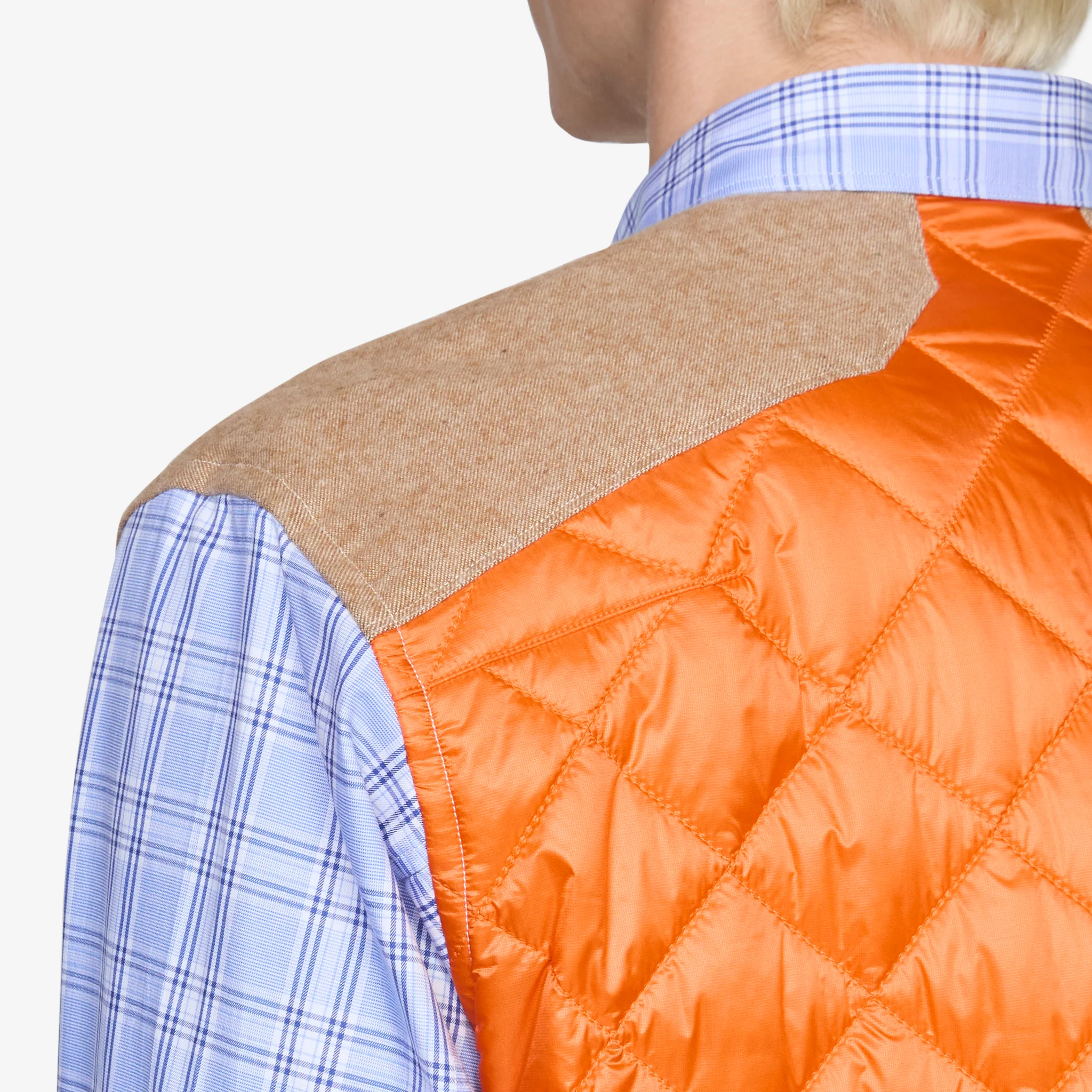 Cotton Check Quilted Nylon Shirt Blue | Orange - Image 5