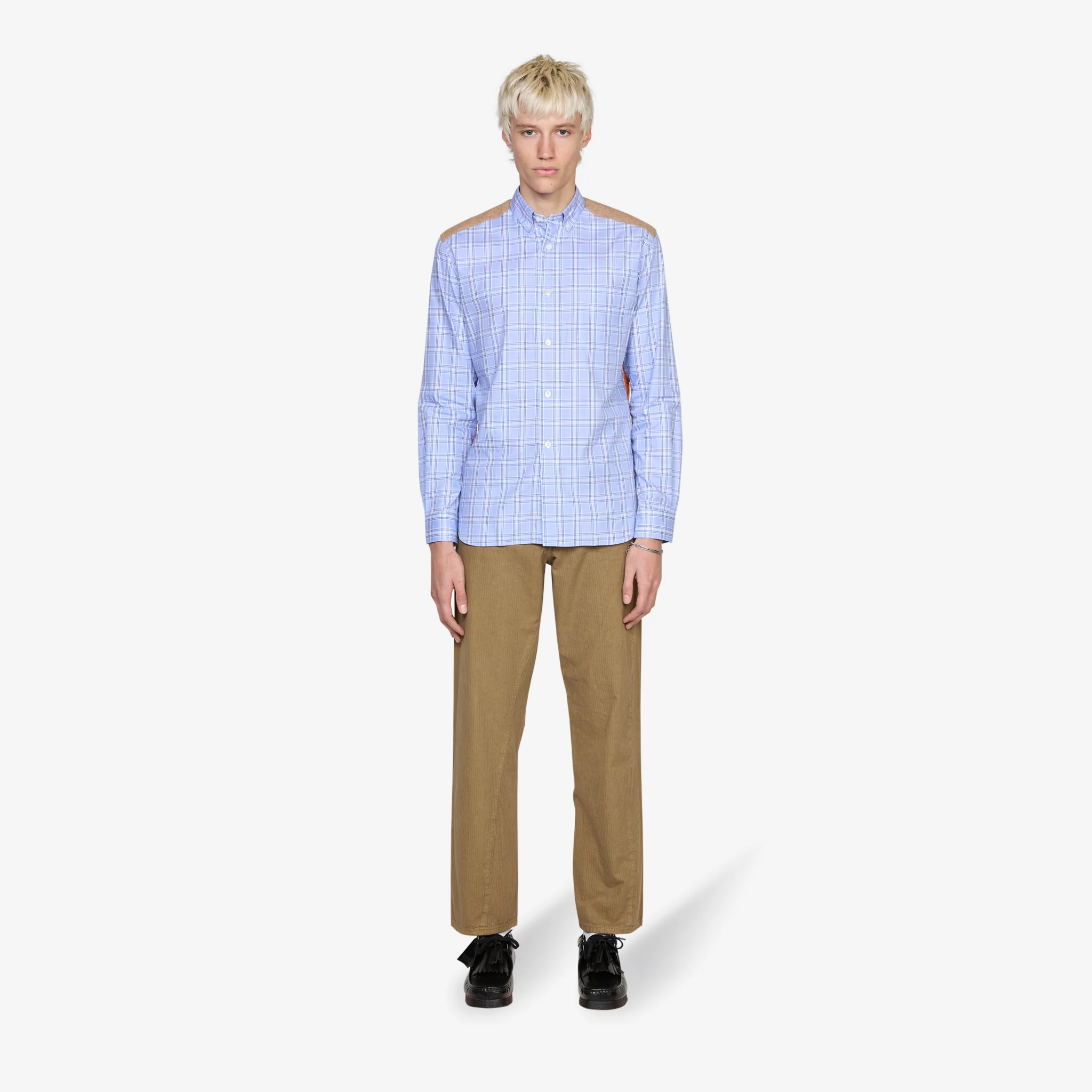 Cotton Check Quilted Nylon Shirt Blue | Orange - Image 7