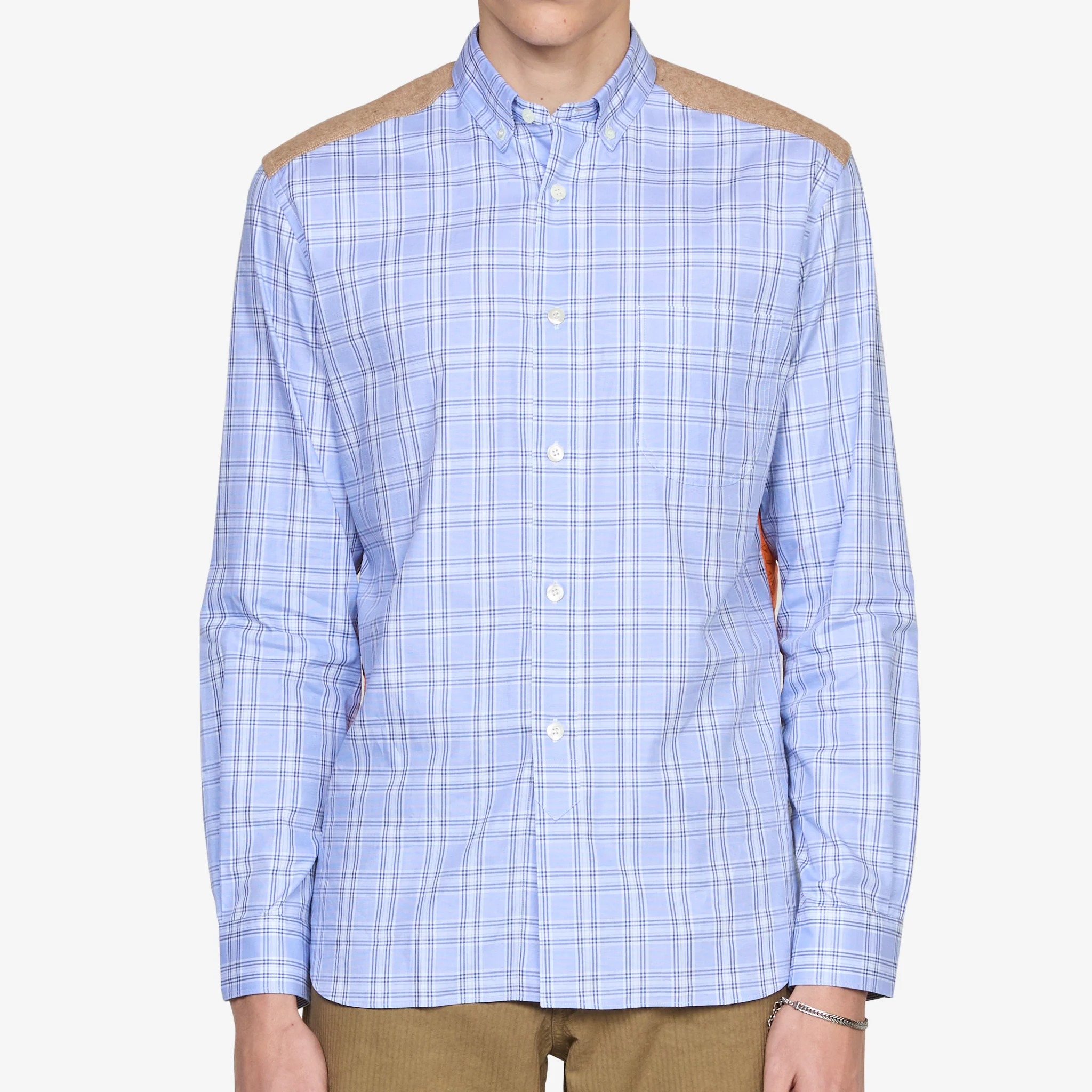 Cotton Check Quilted Nylon Shirt Blue | Orange - Image 8