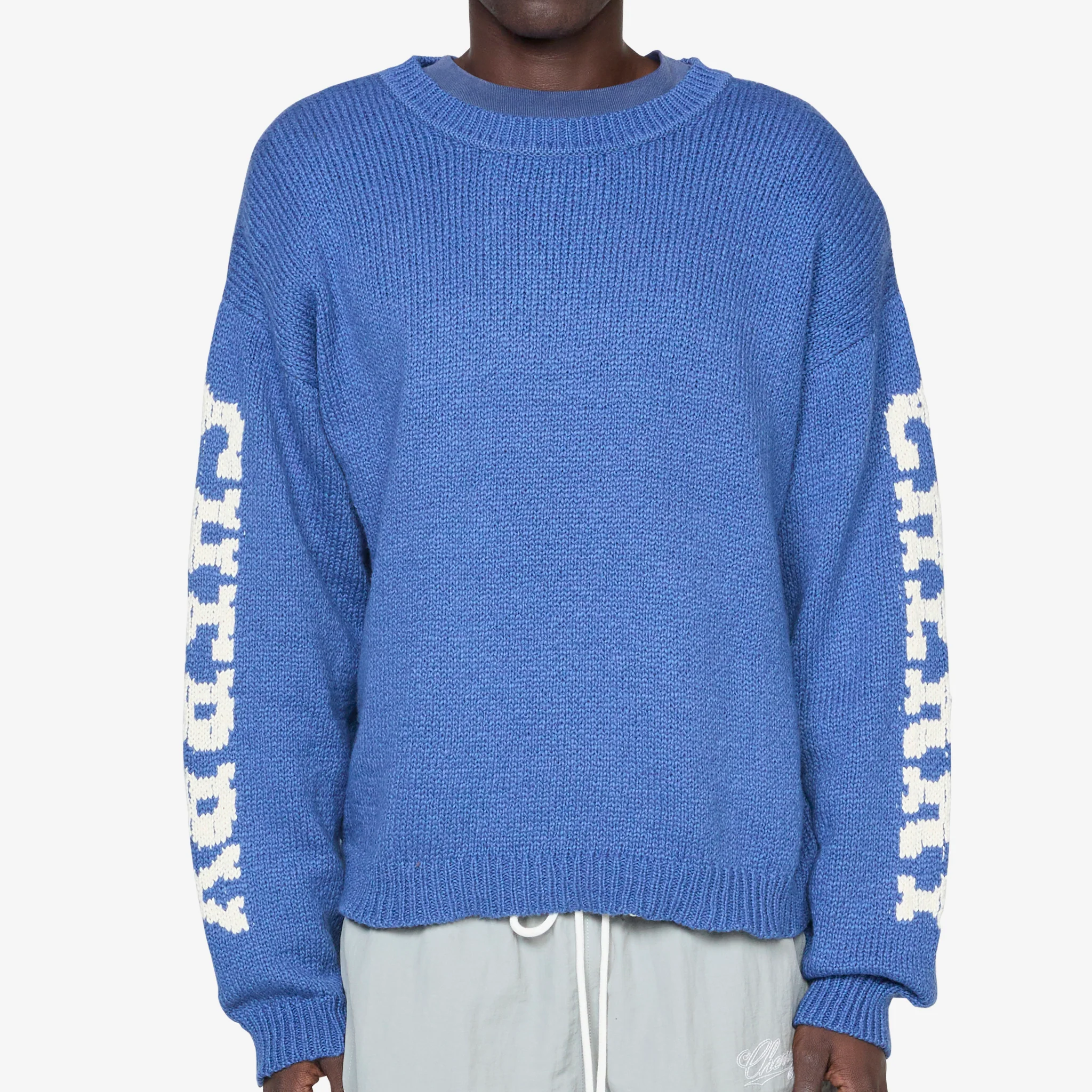 Cotton Knit Crewneck Sweater Steel Blue - Image 6