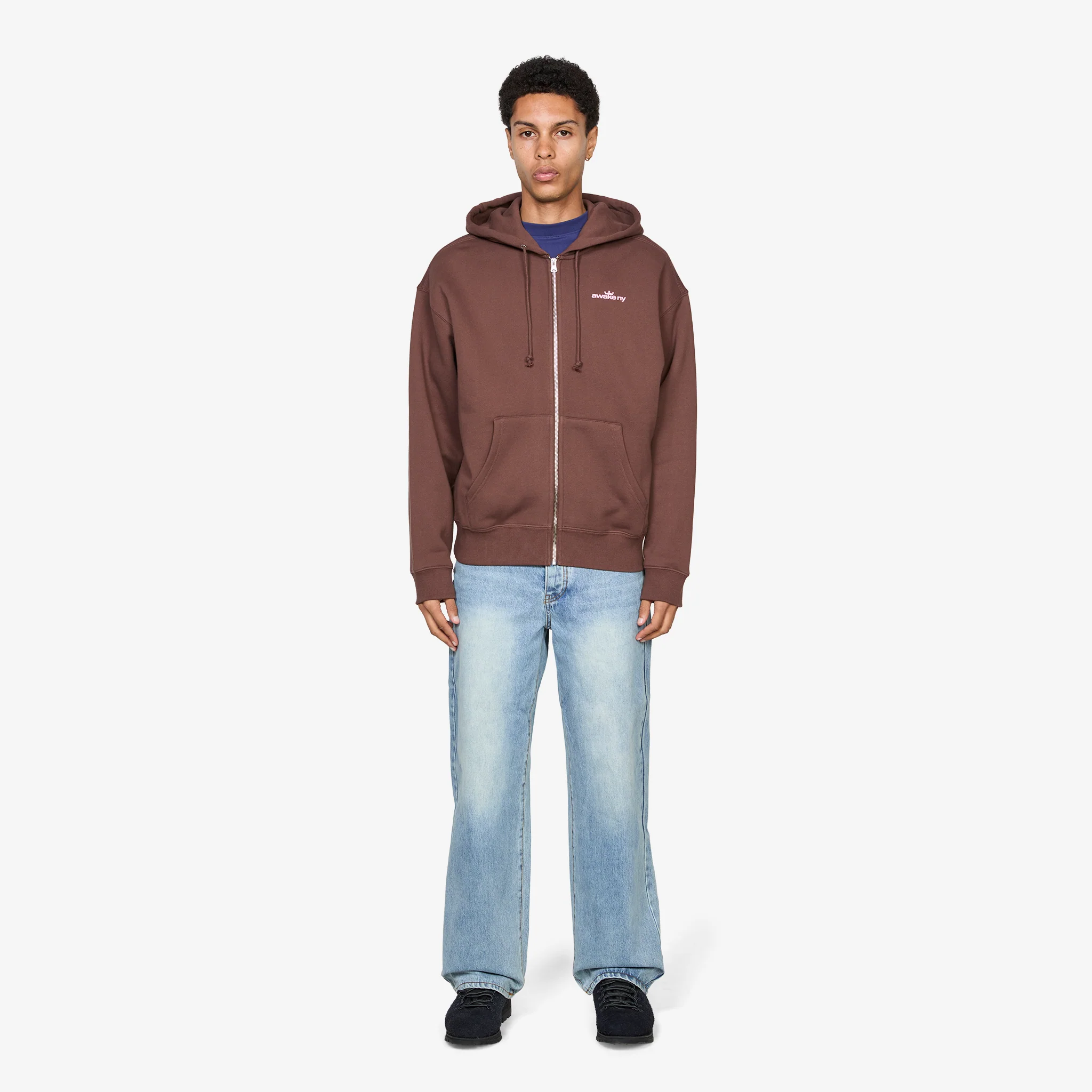 Crown Logo Full-Zip Hoodie Brown - Image 5