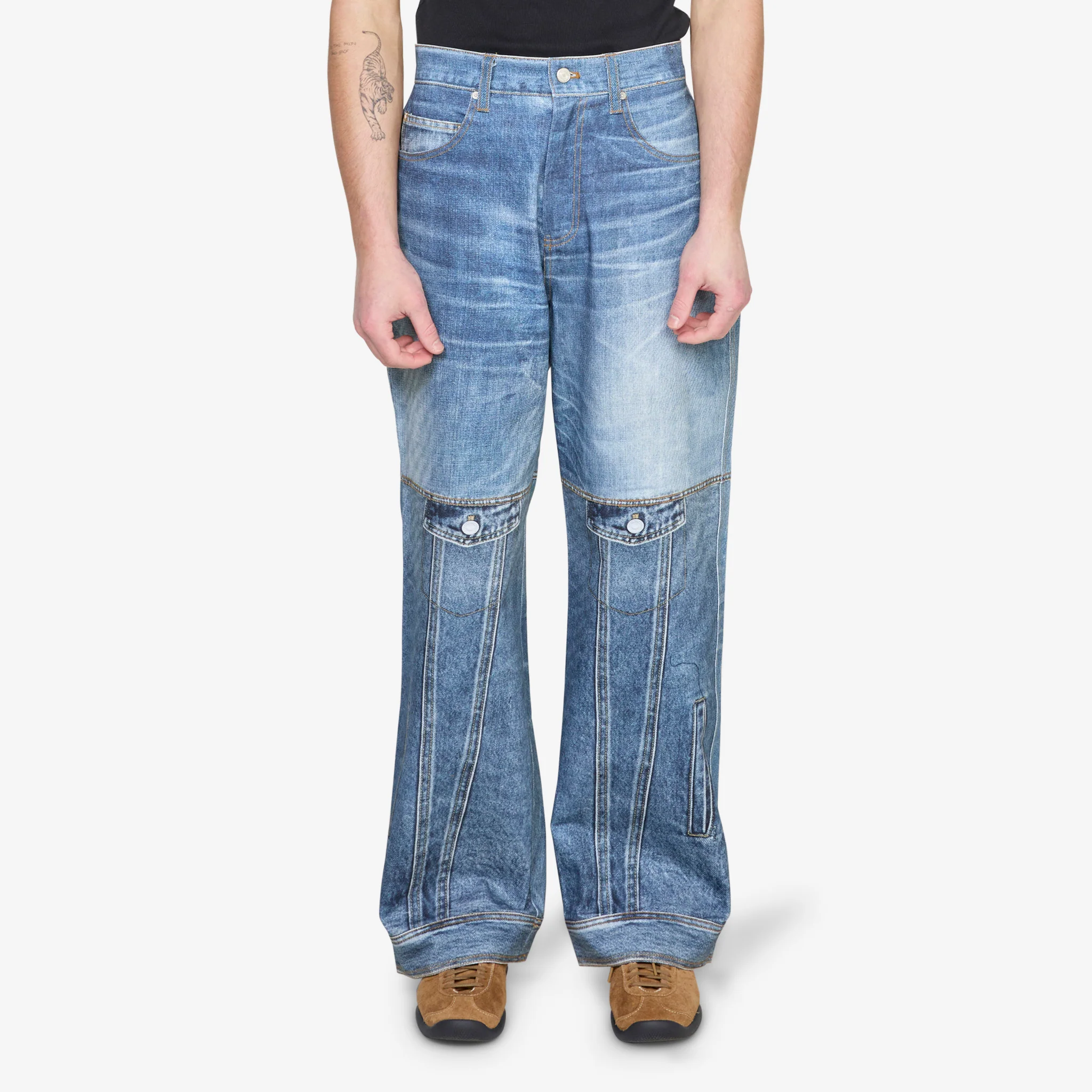 Custom-Like Printed Denim Pants Blue