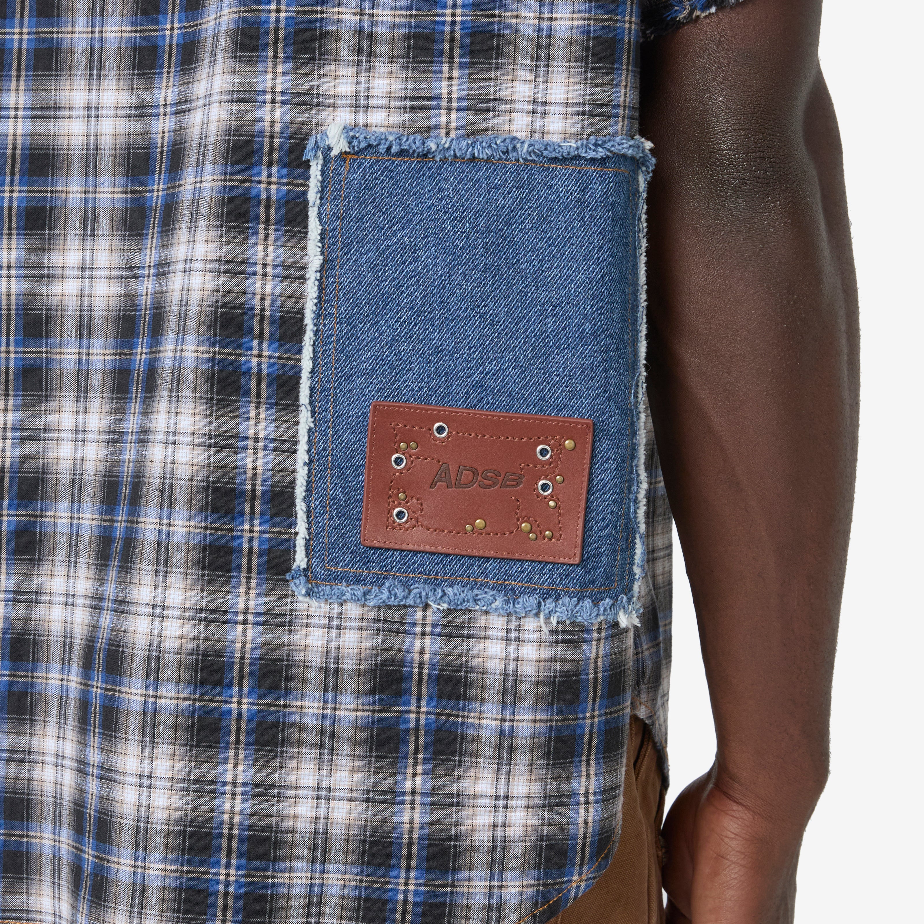 Denim & Check Raw Cut Shirt Blue - Image 6