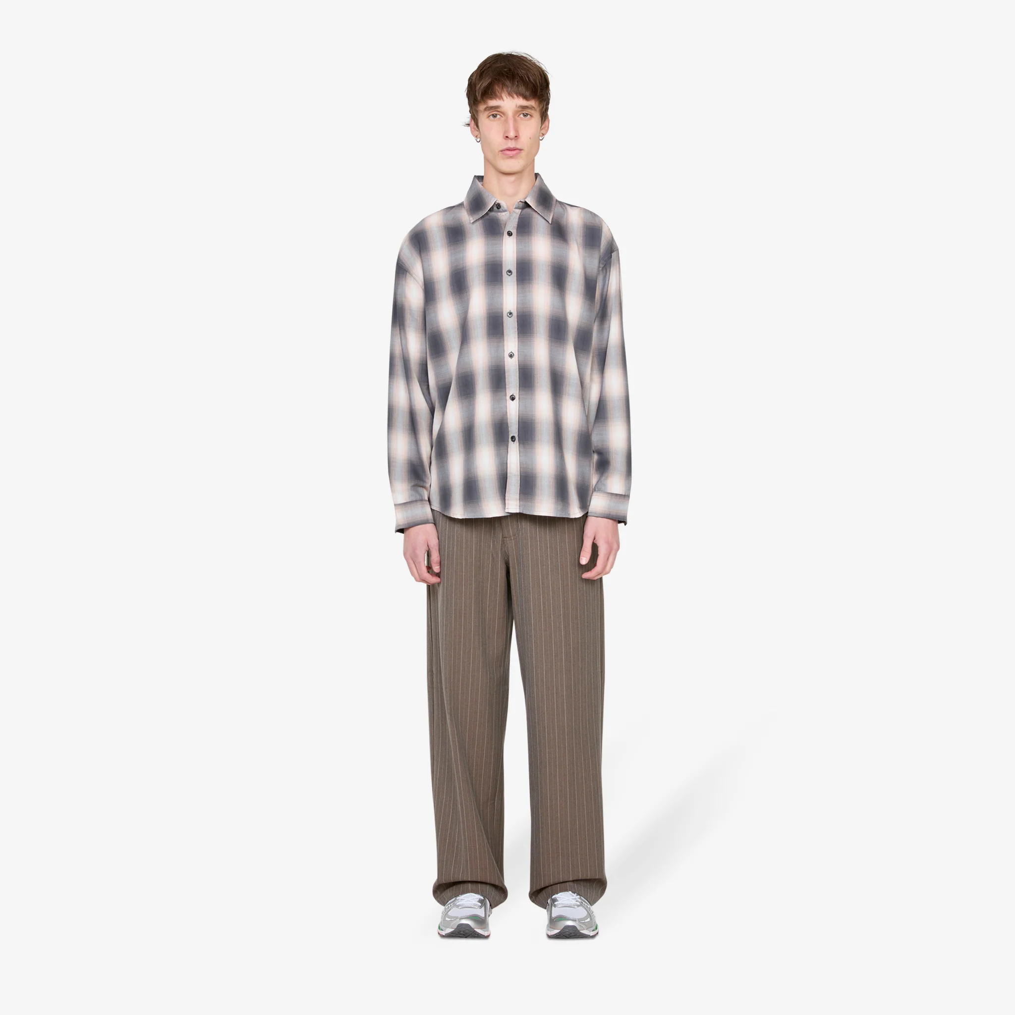Drop Longsleeve Shirt Grey | Pink Check - Image 6