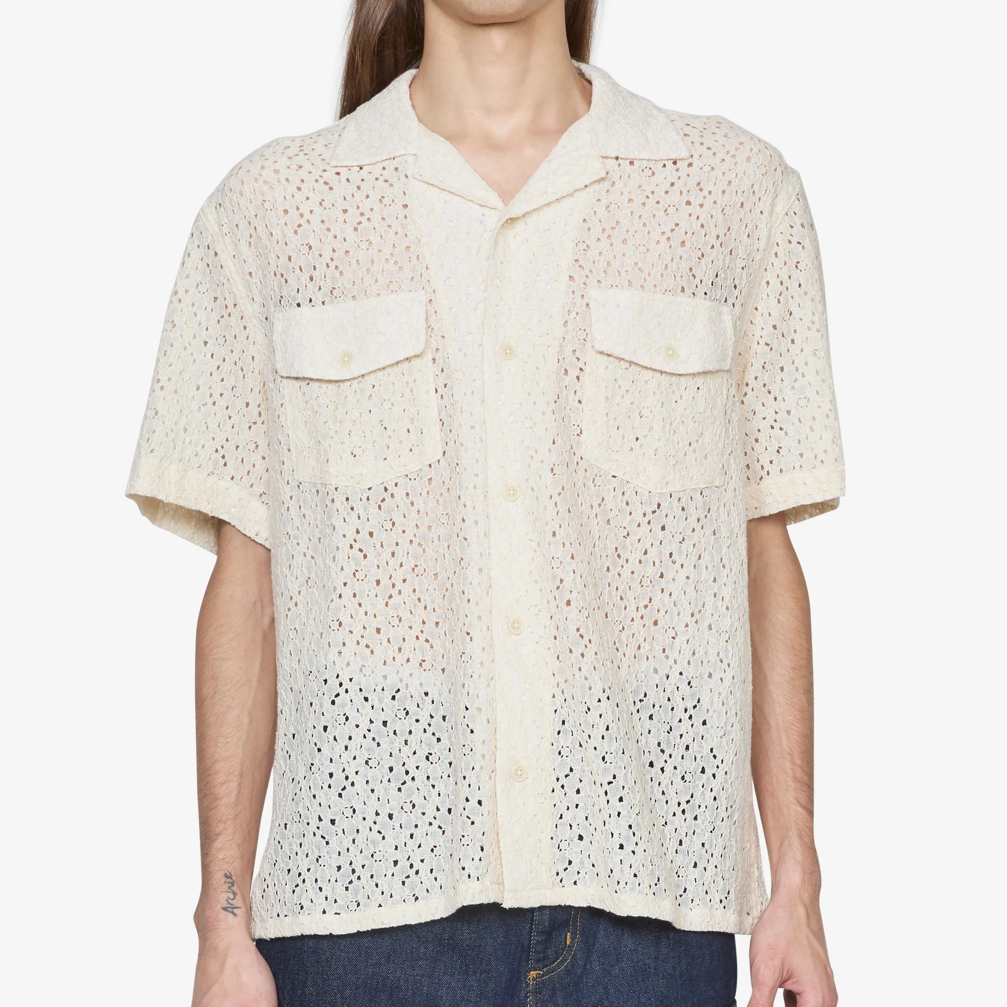 Floral Lace Short Sleeve Camp Shirt Natural - Image 4