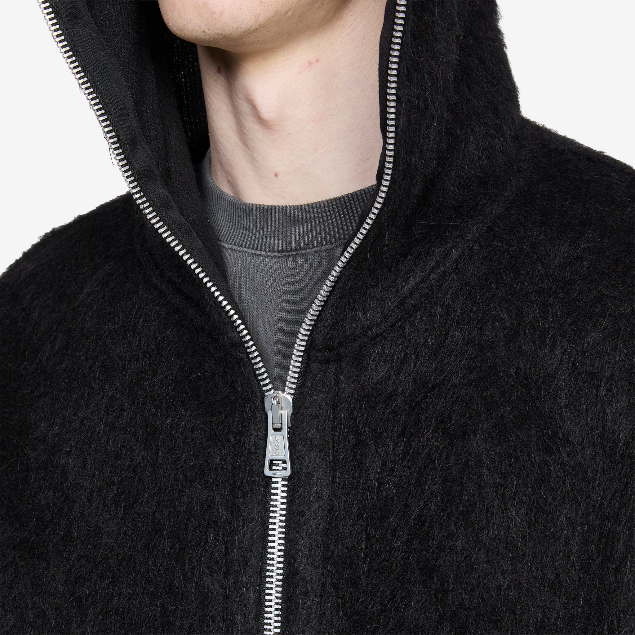 Full Zip Hood Black Hairy Wool - Image 2