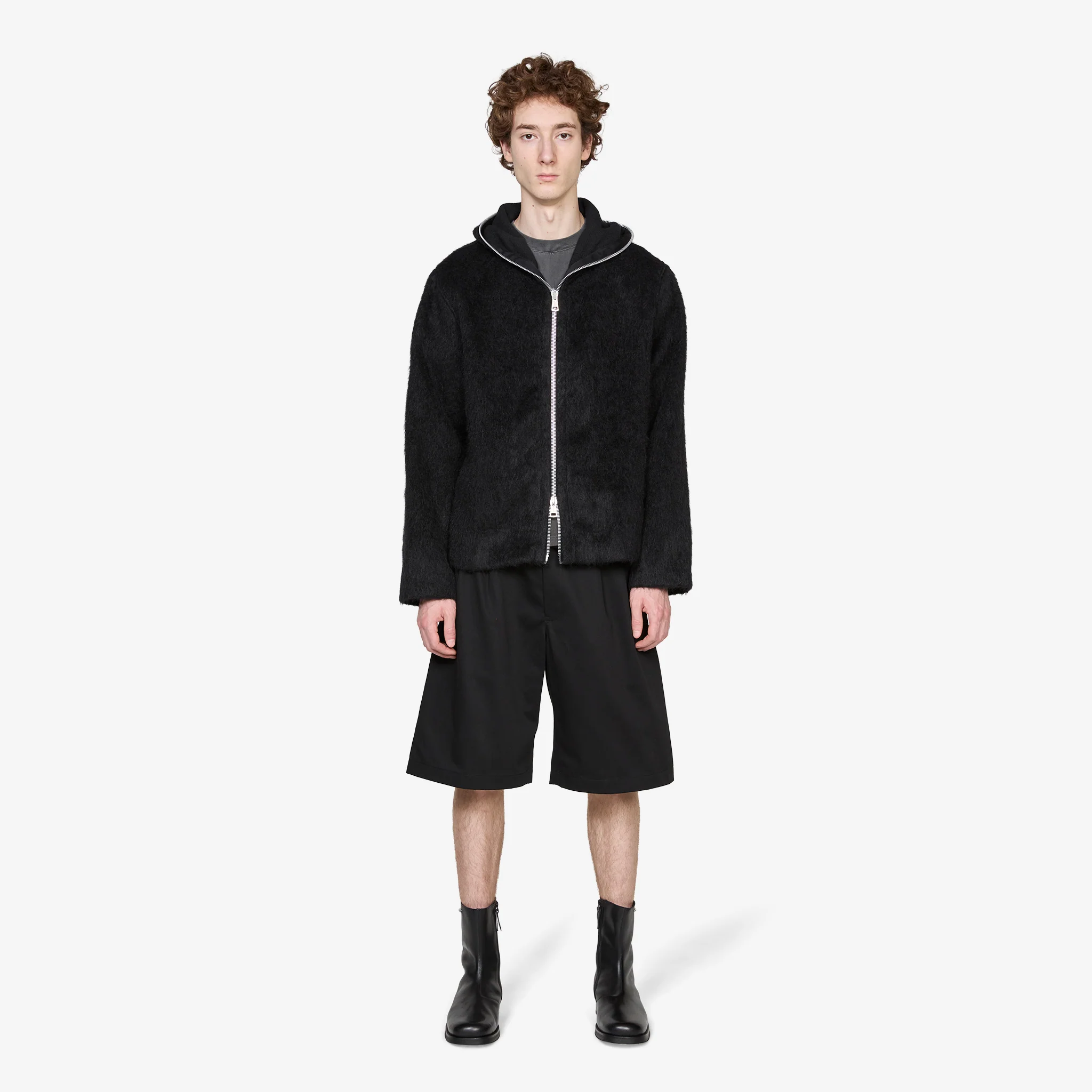 Full Zip Hood Black Hairy Wool - Image 4