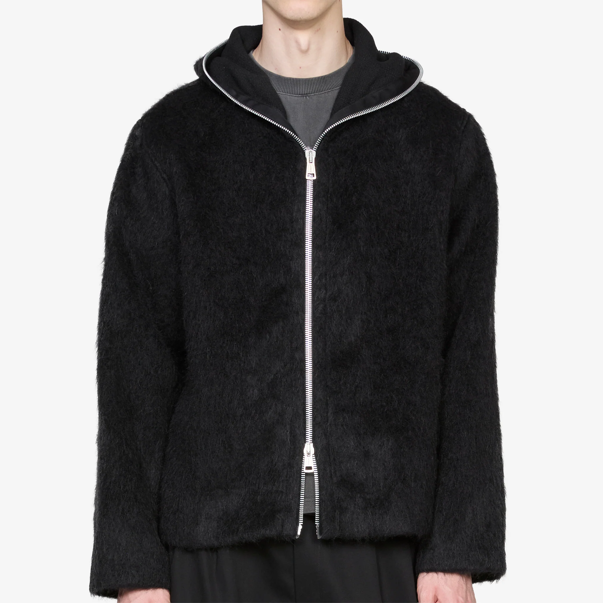 Full Zip Hood Black Hairy Wool - Image 5