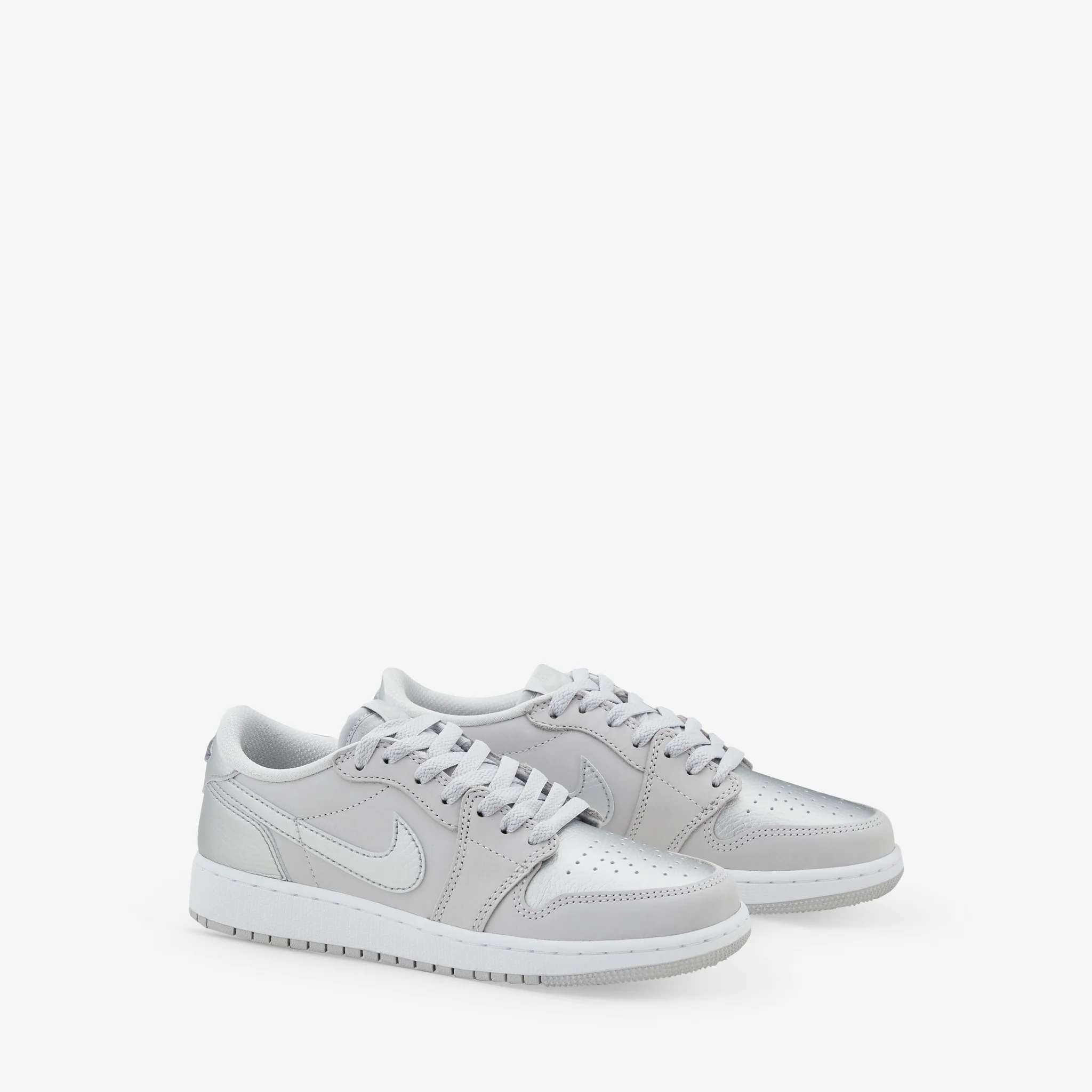 Grade School Air Jordan 1 Low OG Neutral Grey | Metallic Silver | White