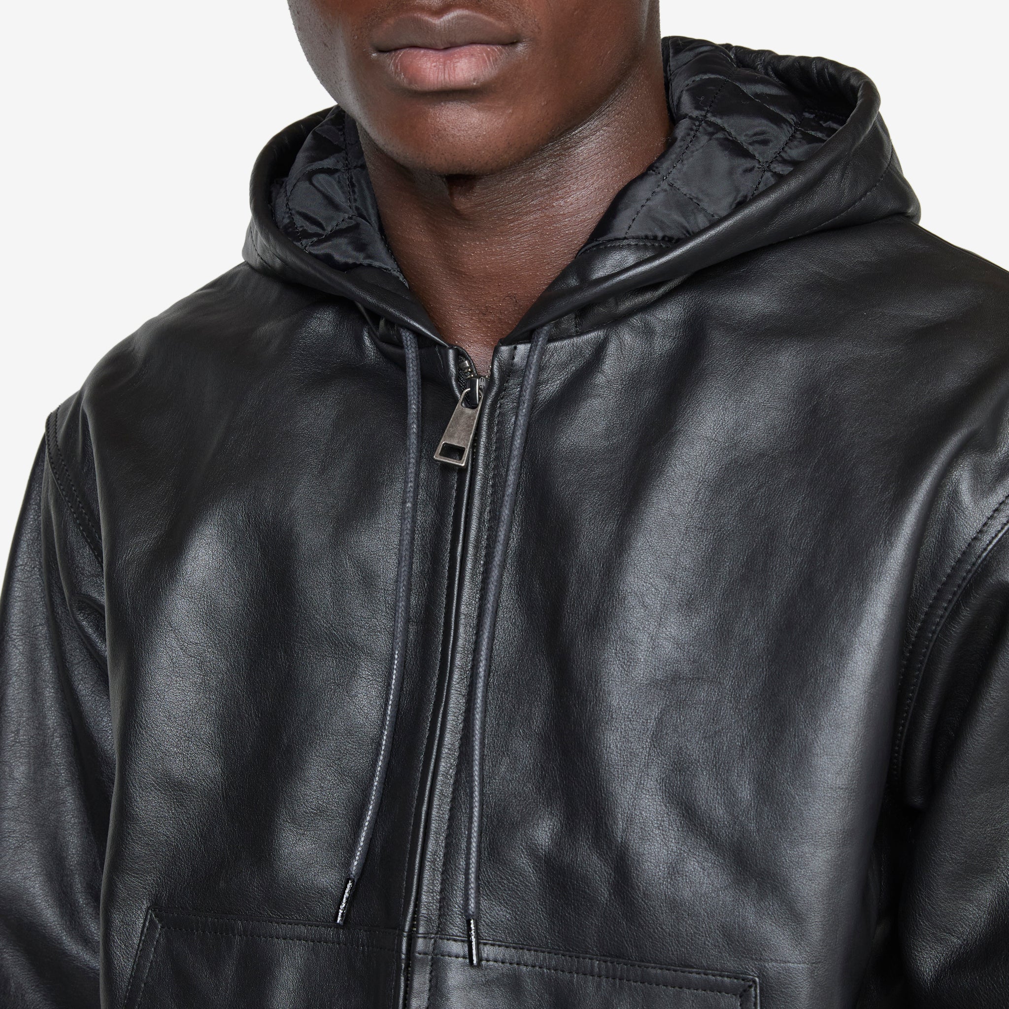 Hooded Leather Work Jacket Black - Image 2