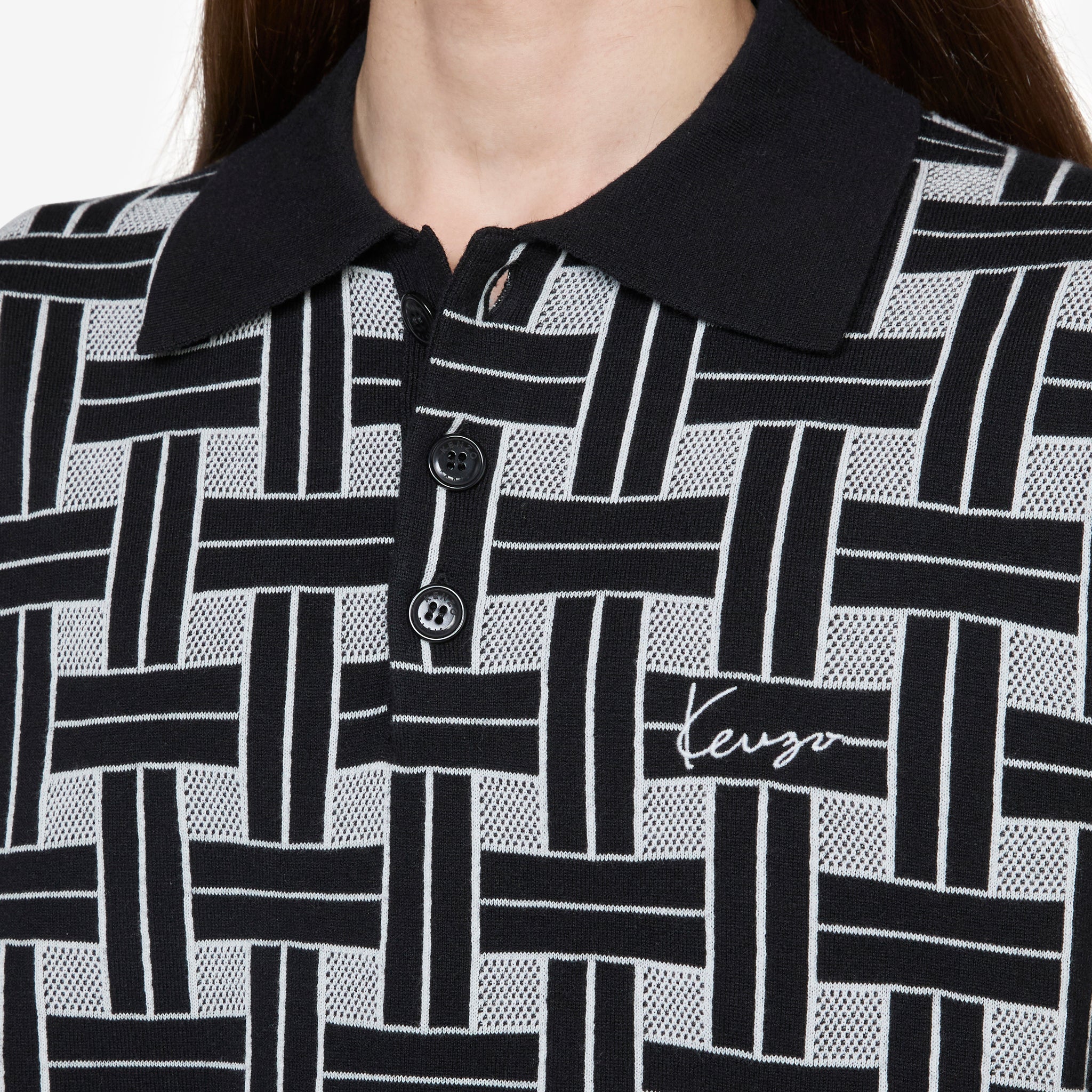 'KENZO Weave' Embroidered Polo Black - Image 2