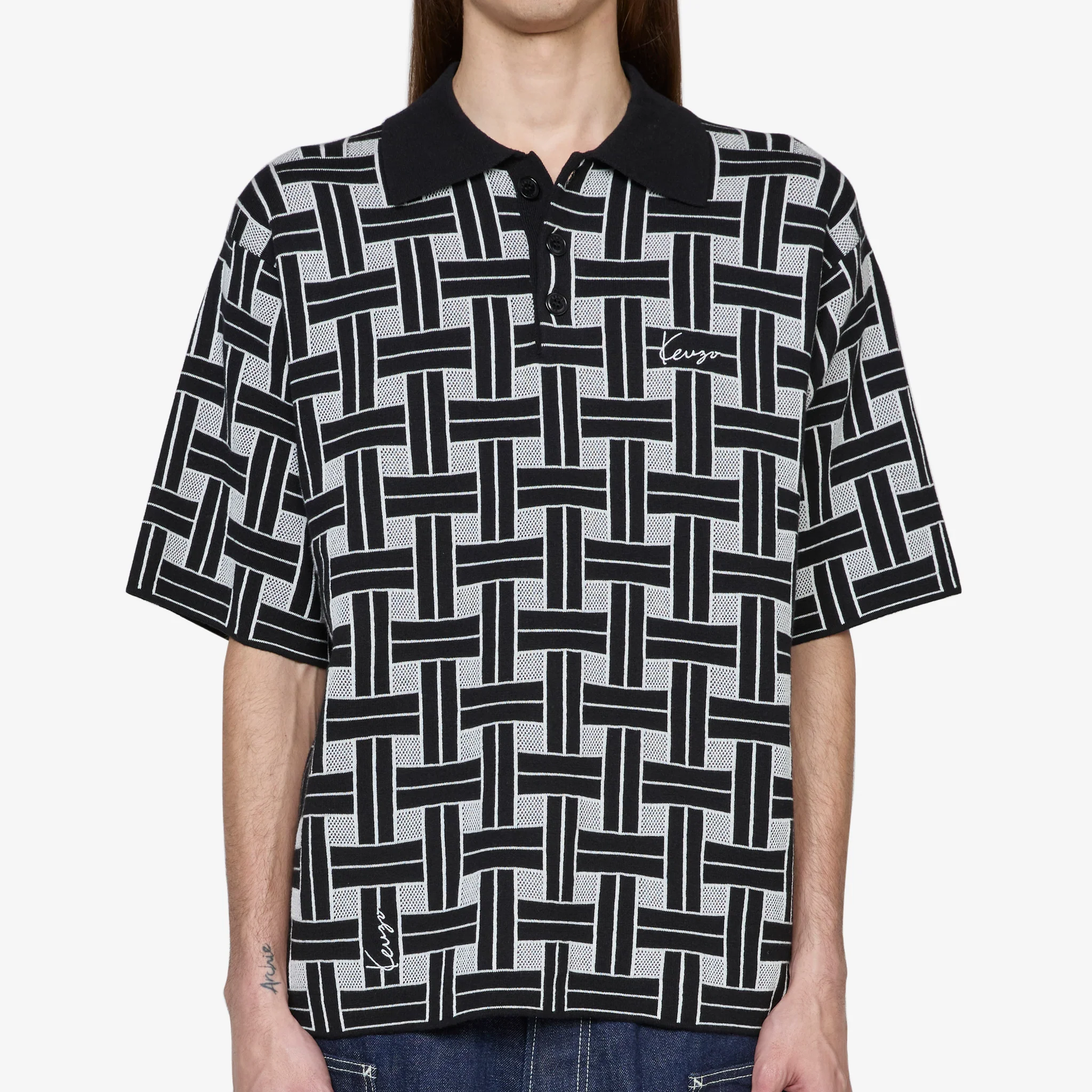 'KENZO Weave' Embroidered Polo Black - Image 6
