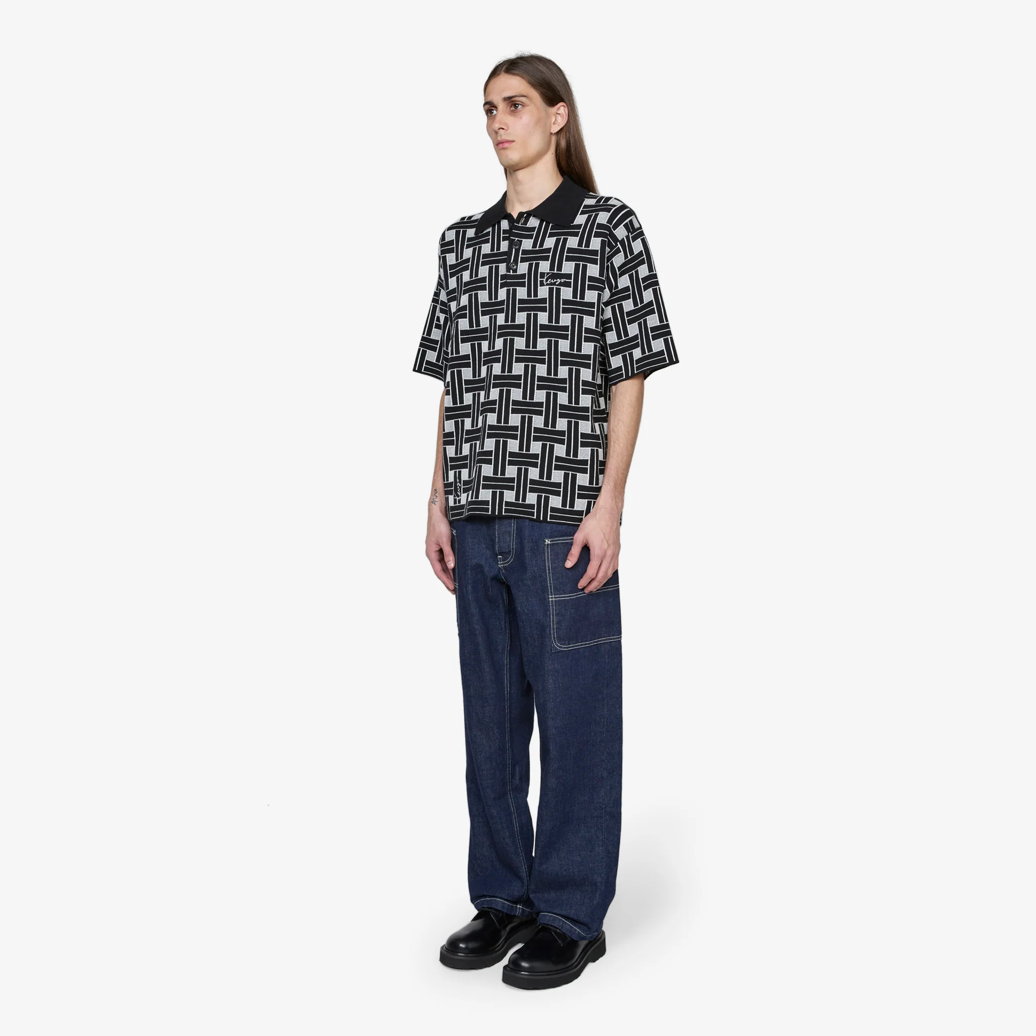 'KENZO Weave' Embroidered Polo Black - Image 7