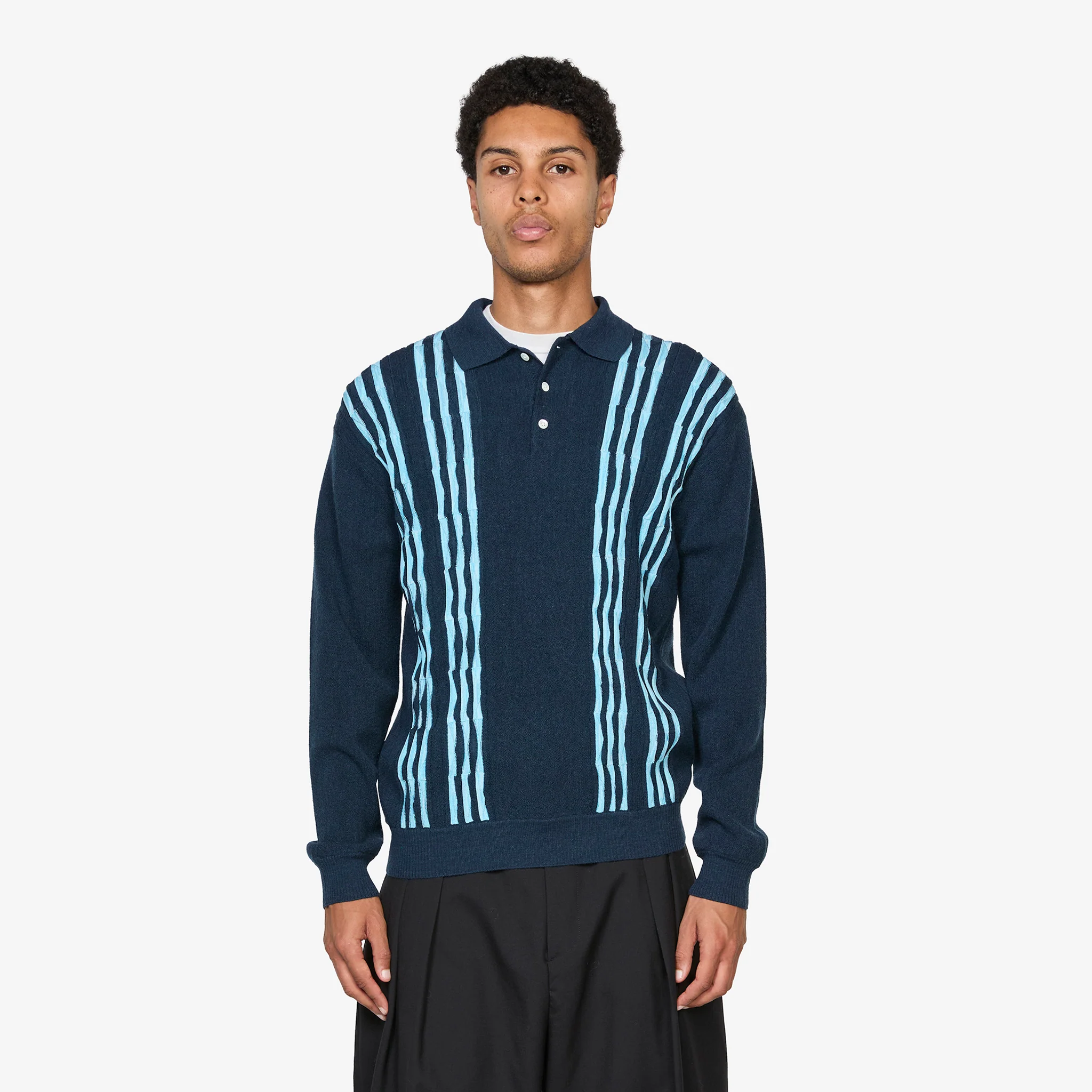Knit Polo Born Stripe 14G Navy