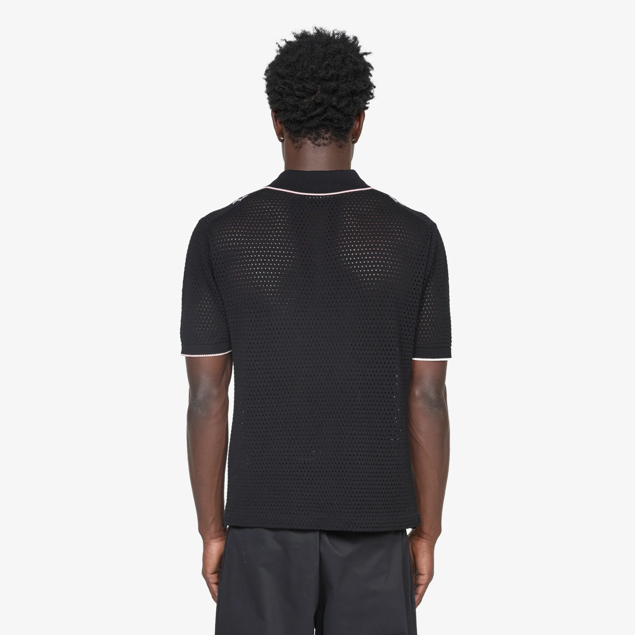 Knit Polo Mesh Stripe Black - Image 4