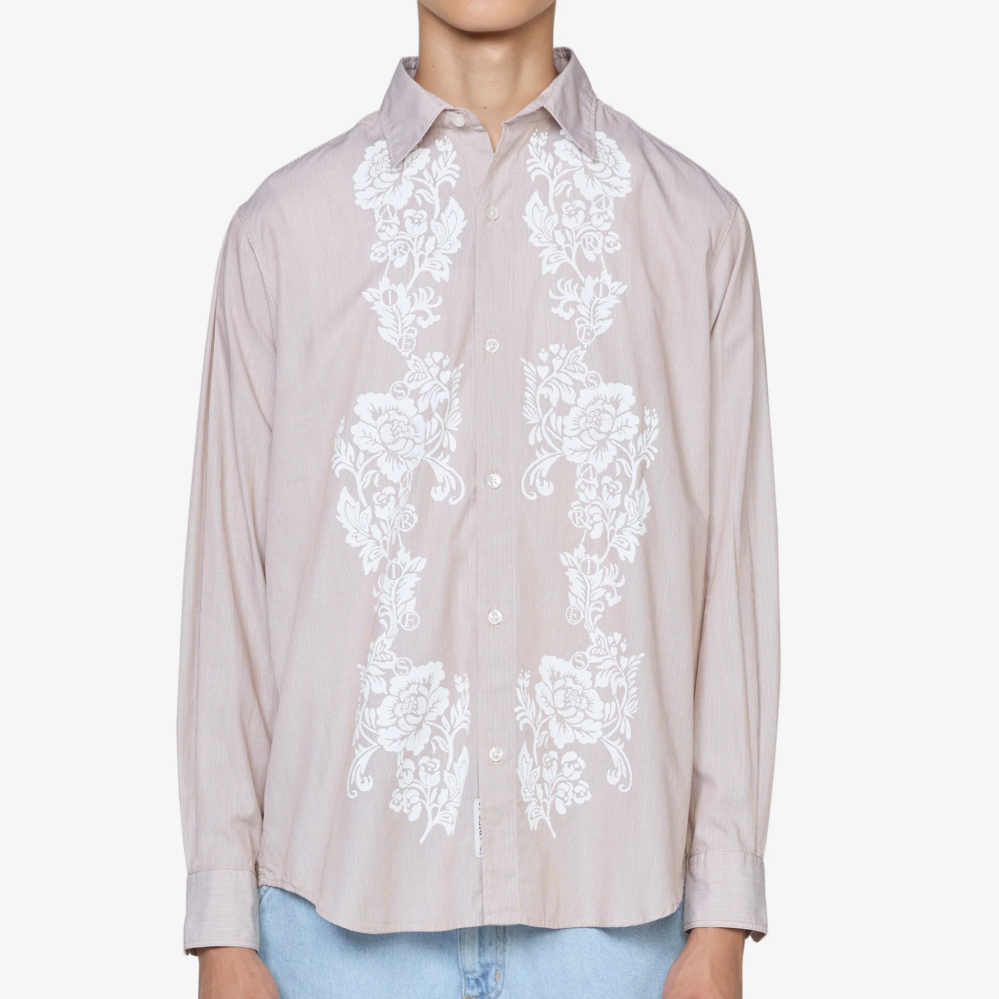 Lace Overprinted Poplin Shirt Brown - Image 5