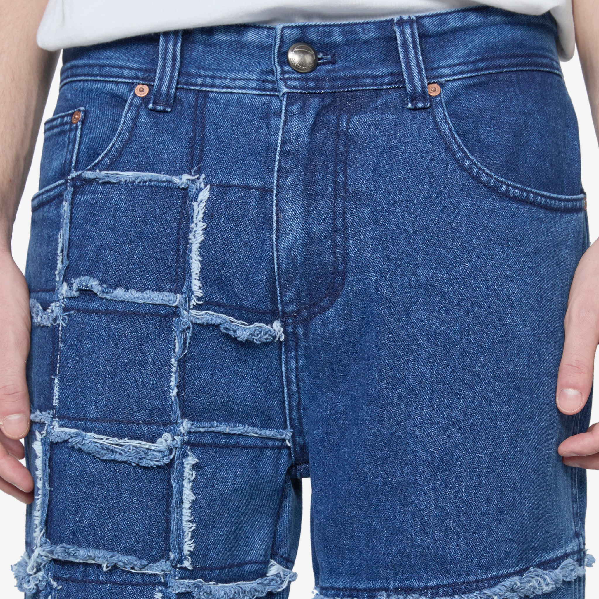 New Patchwork Wide Leg Jeans Washed Blue - Image 4