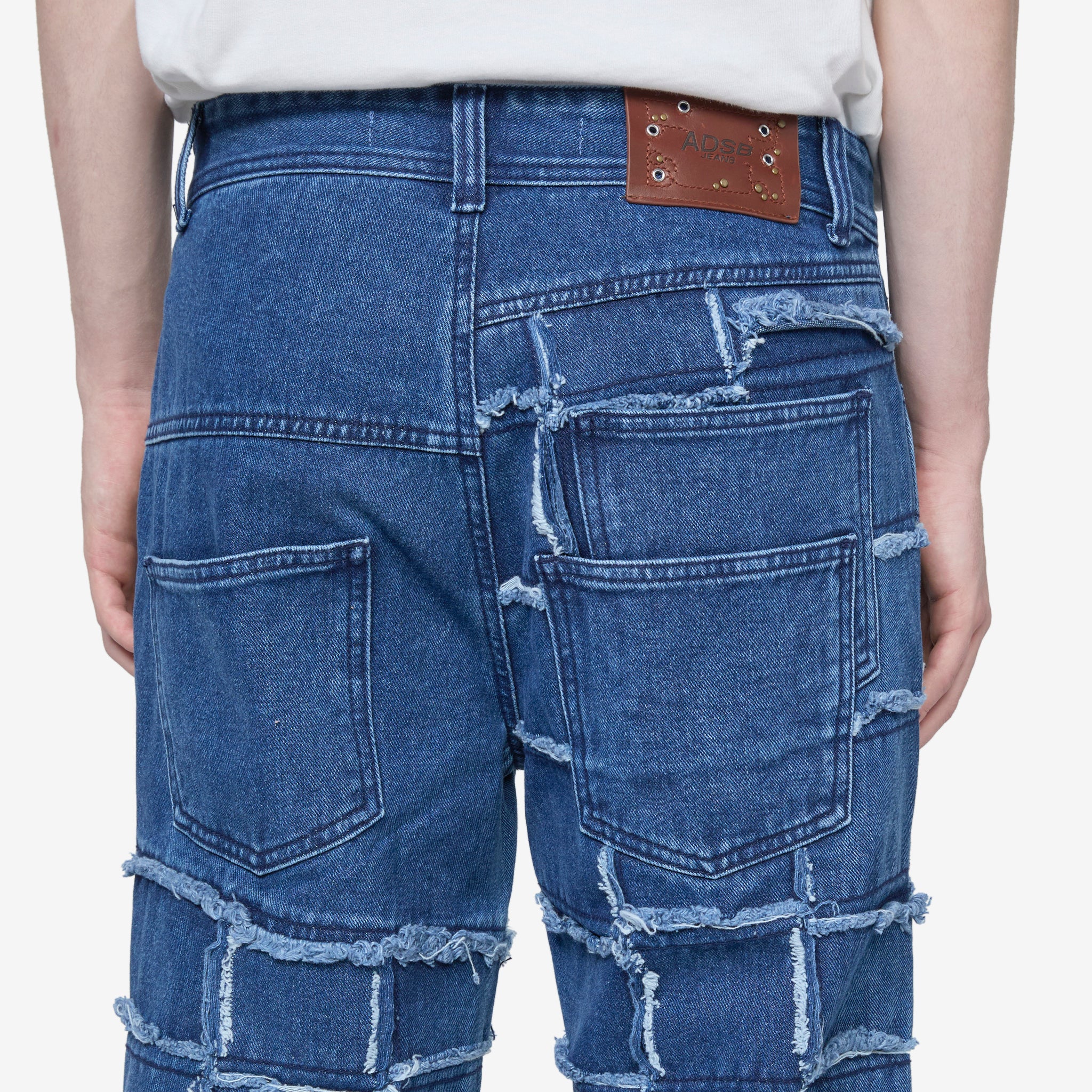 New Patchwork Wide Leg Jeans Washed Blue - Image 6
