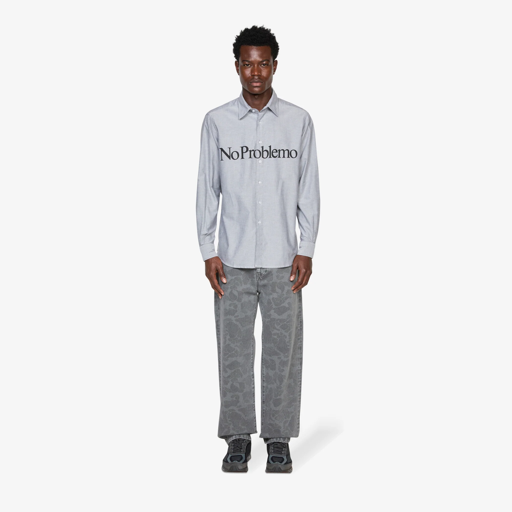 No Problemo Longsleeve Oxford Shirt Charcoal - Image 4