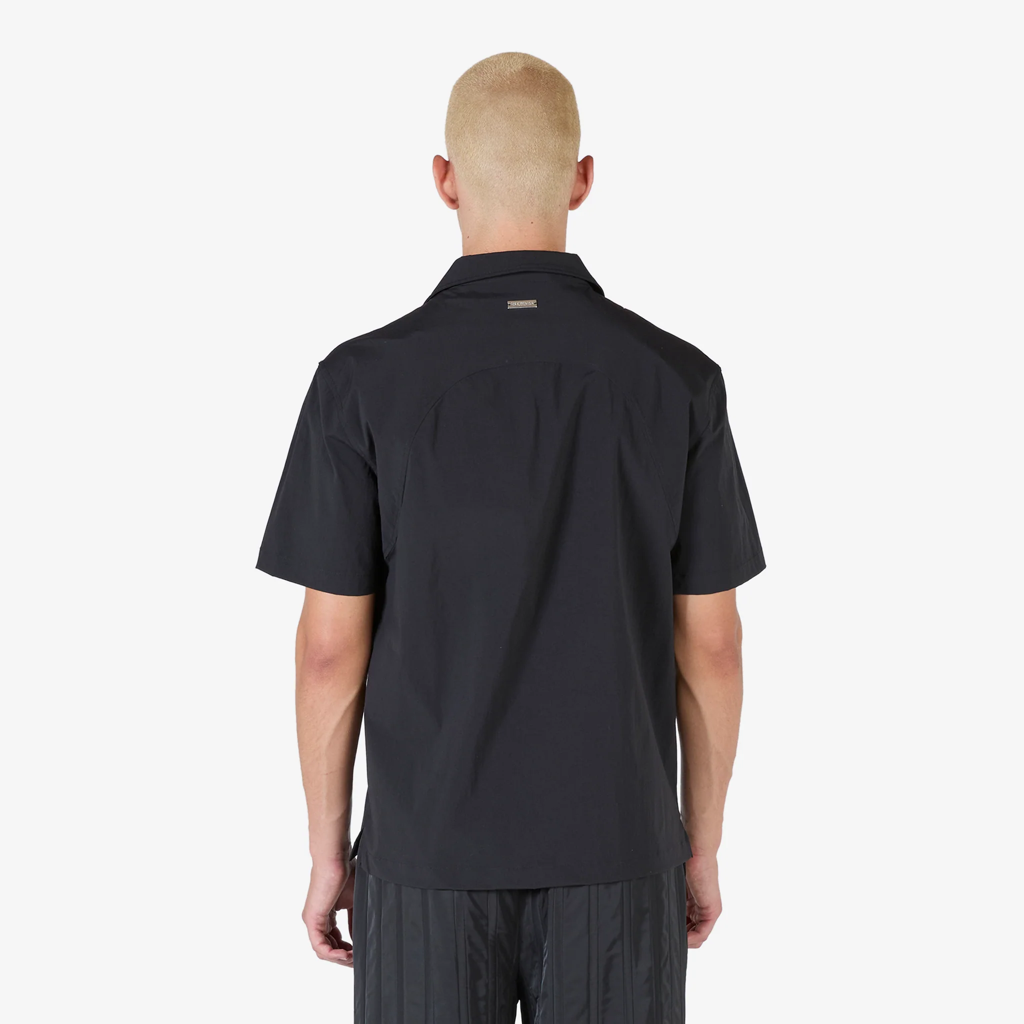 Nylon Camp Collar Short Sleeve Shirt Black - Image 3