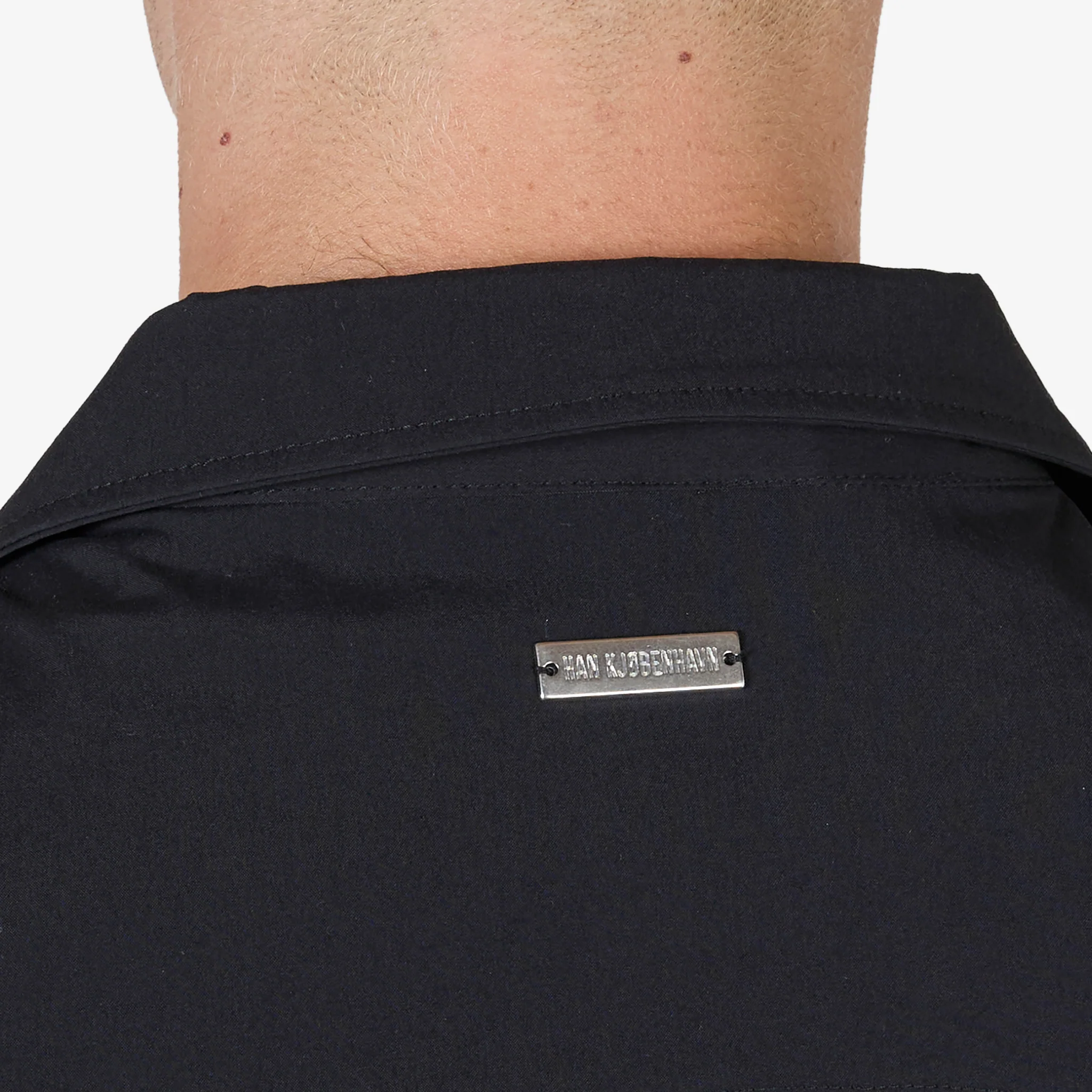 Nylon Camp Collar Short Sleeve Shirt Black - Image 4