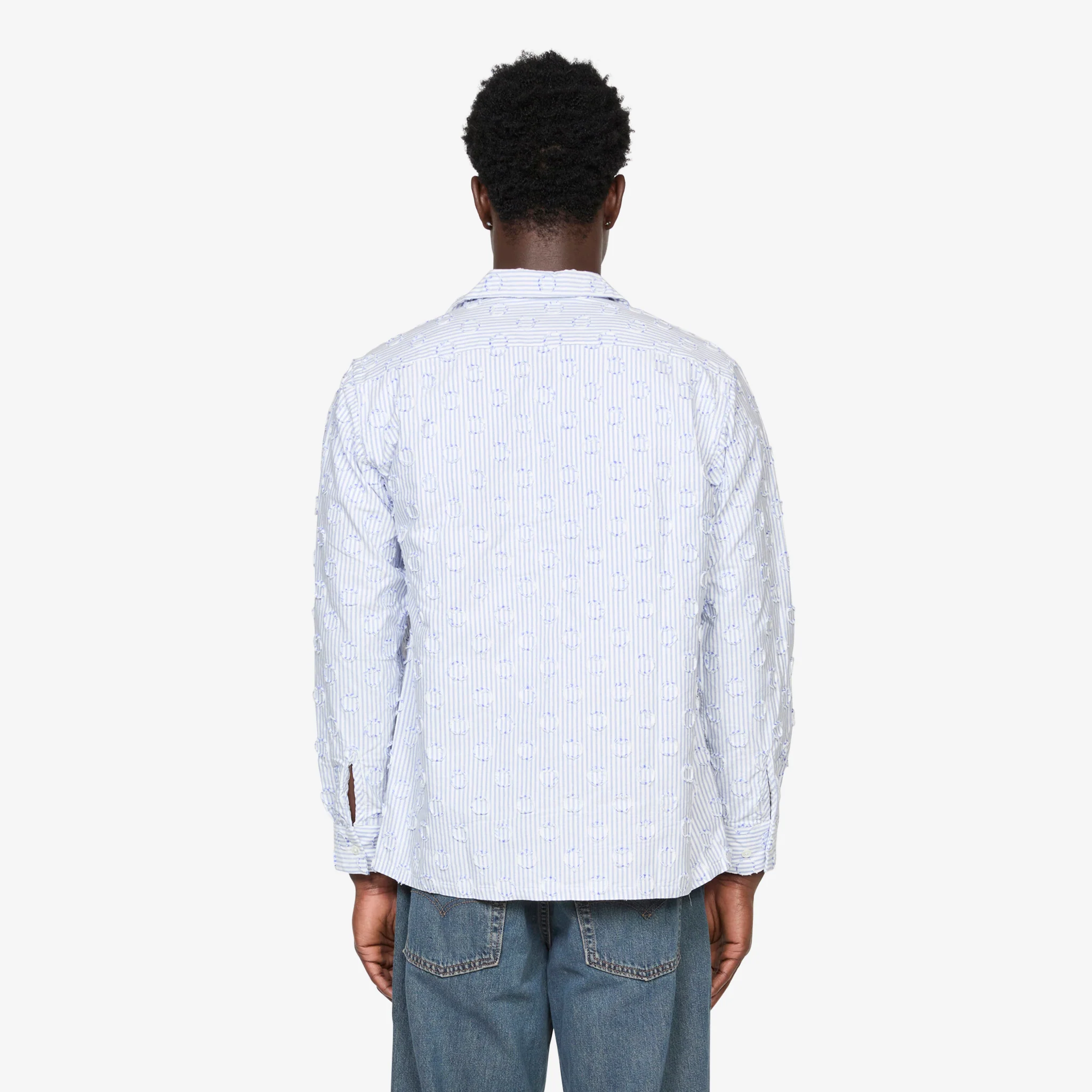 Open Collar Burnout Dot Candy Stripe Shirt Blue Stripe - Image 3