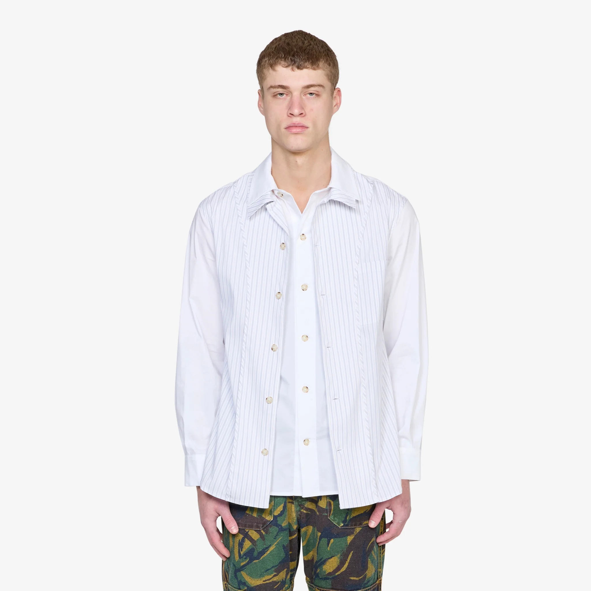 Open Collar Layered Shirt White