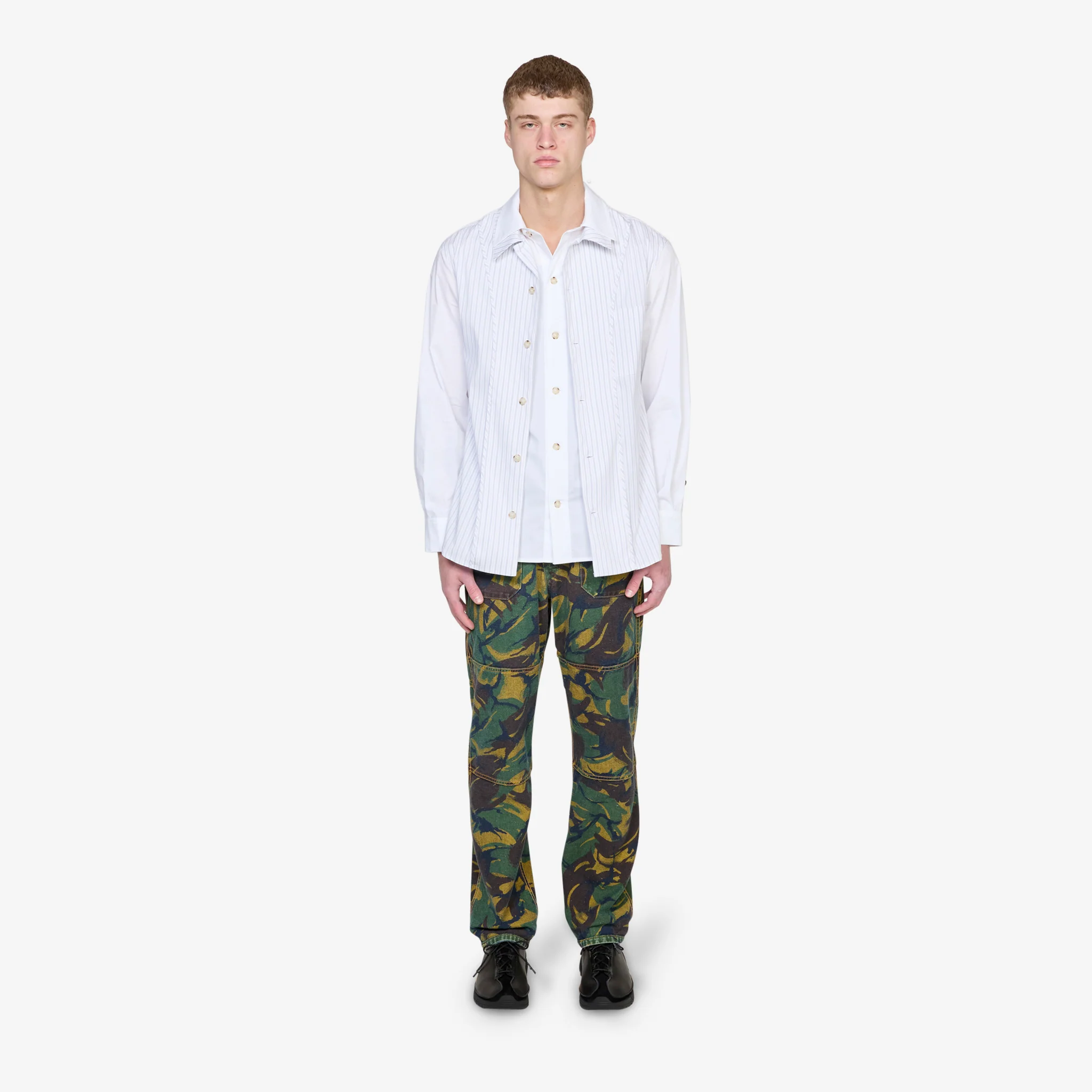 Open Collar Layered Shirt White - Image 6