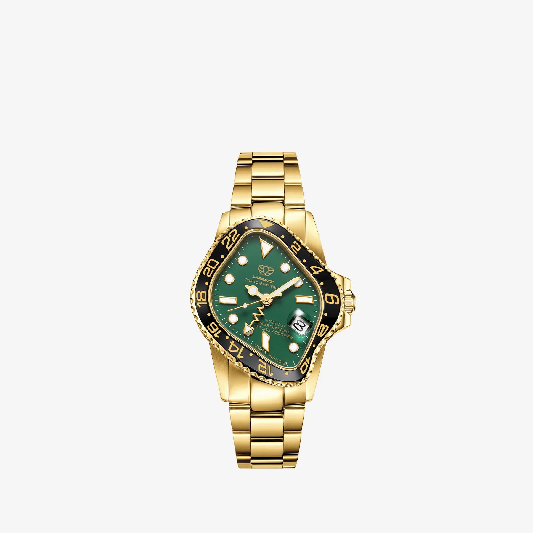 PEA001GMT Golden Precision Steel | Black Bezel | Green Dial