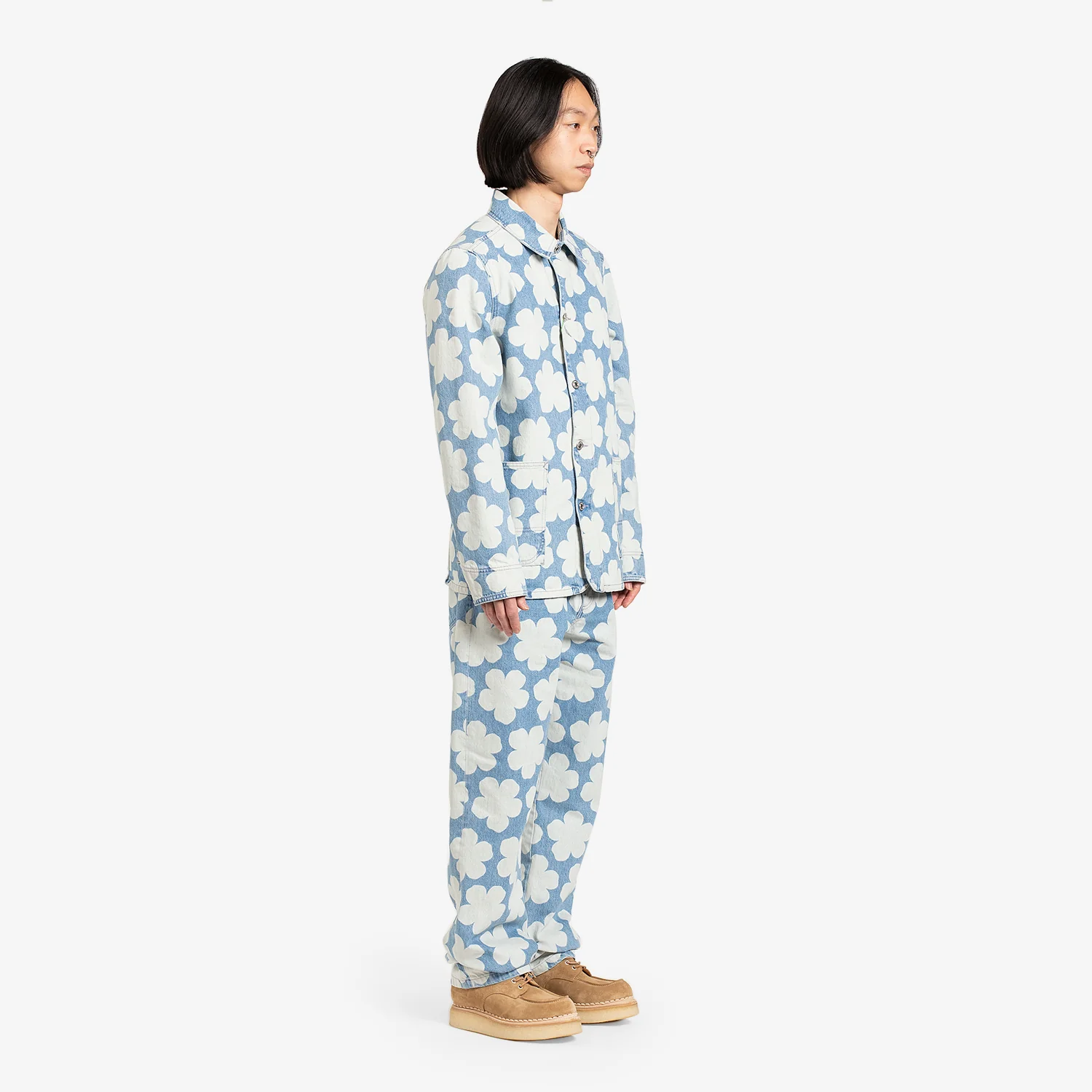 Printed Workwear Denim Jacket 'Hana Dots' Sky Blue - Image 4