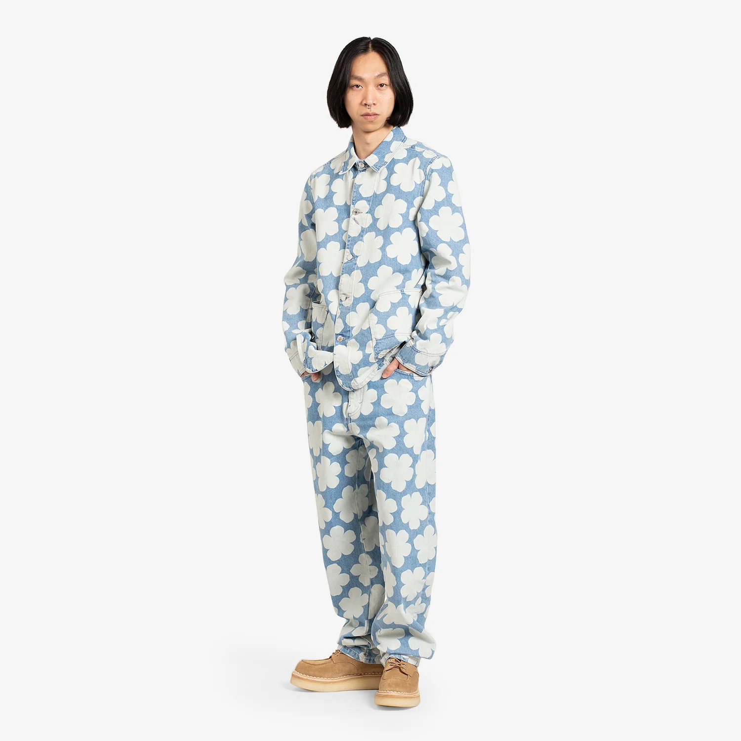 Printed Workwear Denim Jacket 'Hana Dots' Sky Blue - Image 6