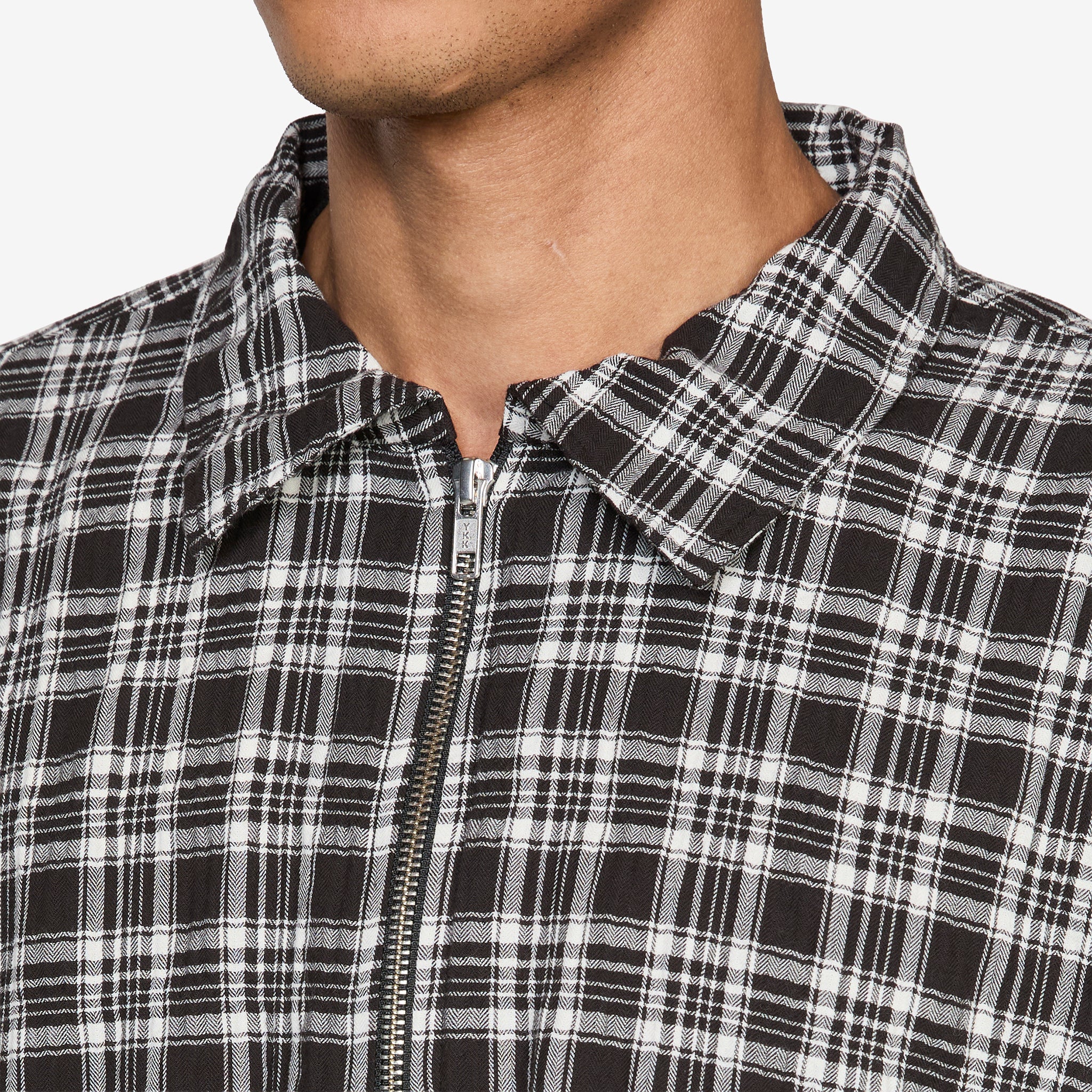 Quarter Zip Shirt Coffee Textured Plaid - Image 2