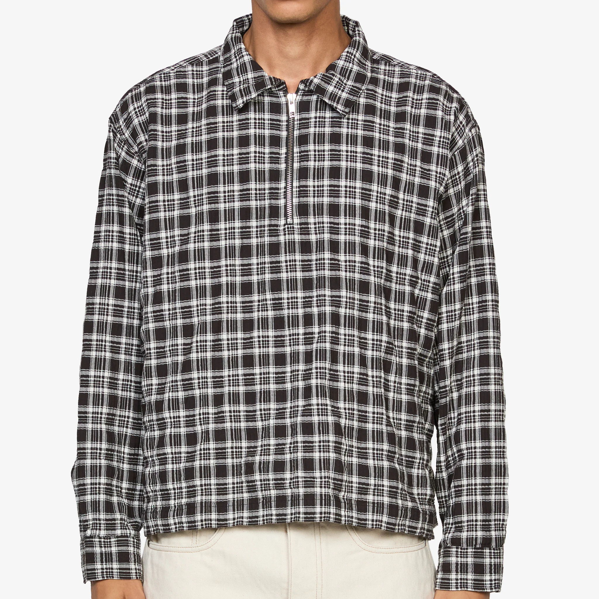 Quarter Zip Shirt Coffee Textured Plaid - Image 4