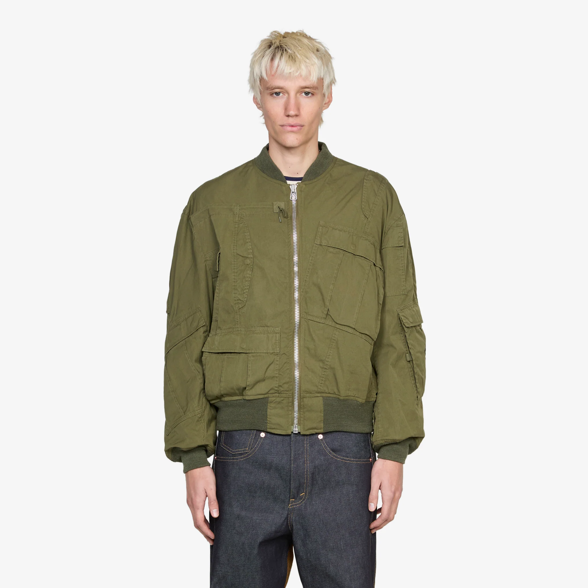 Rebuild By Needles Multi Pocket Bomber Jacket Khaki