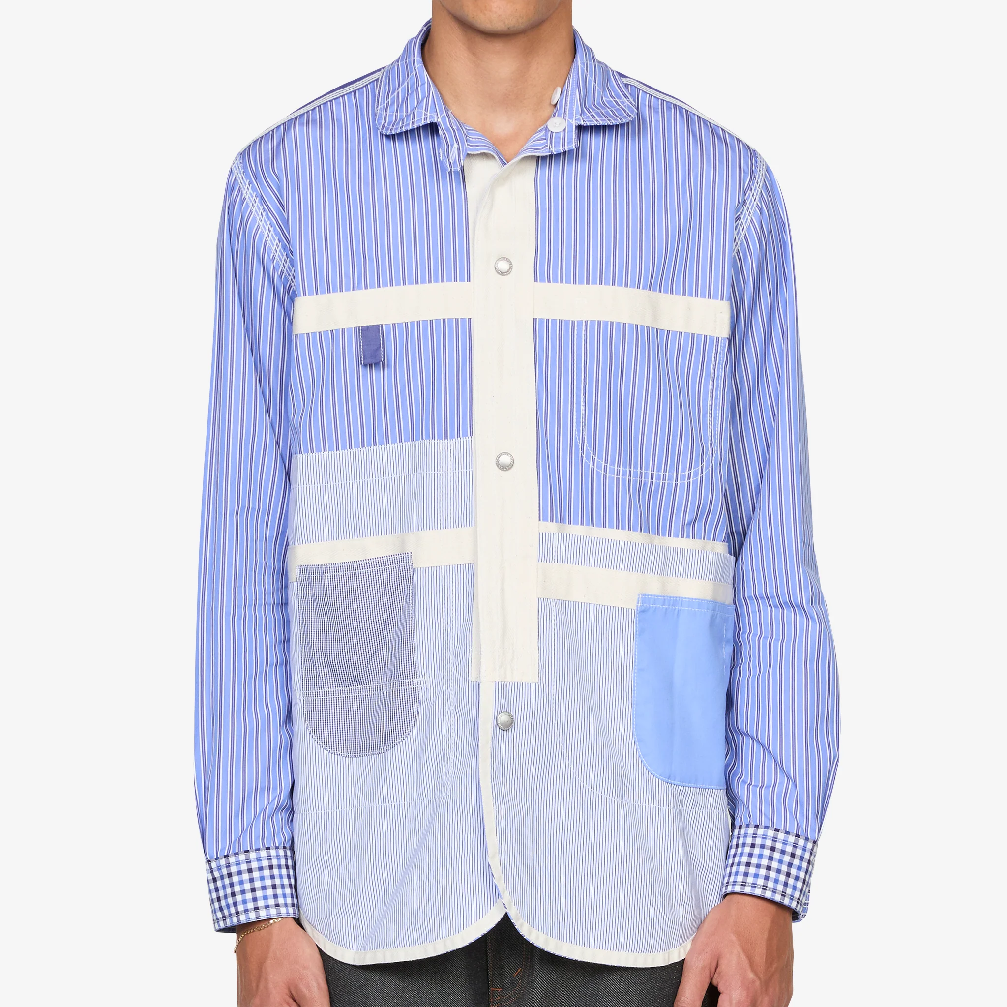 Reversible Patchwork Shirt Navy | Sax | White Mix - Image 10