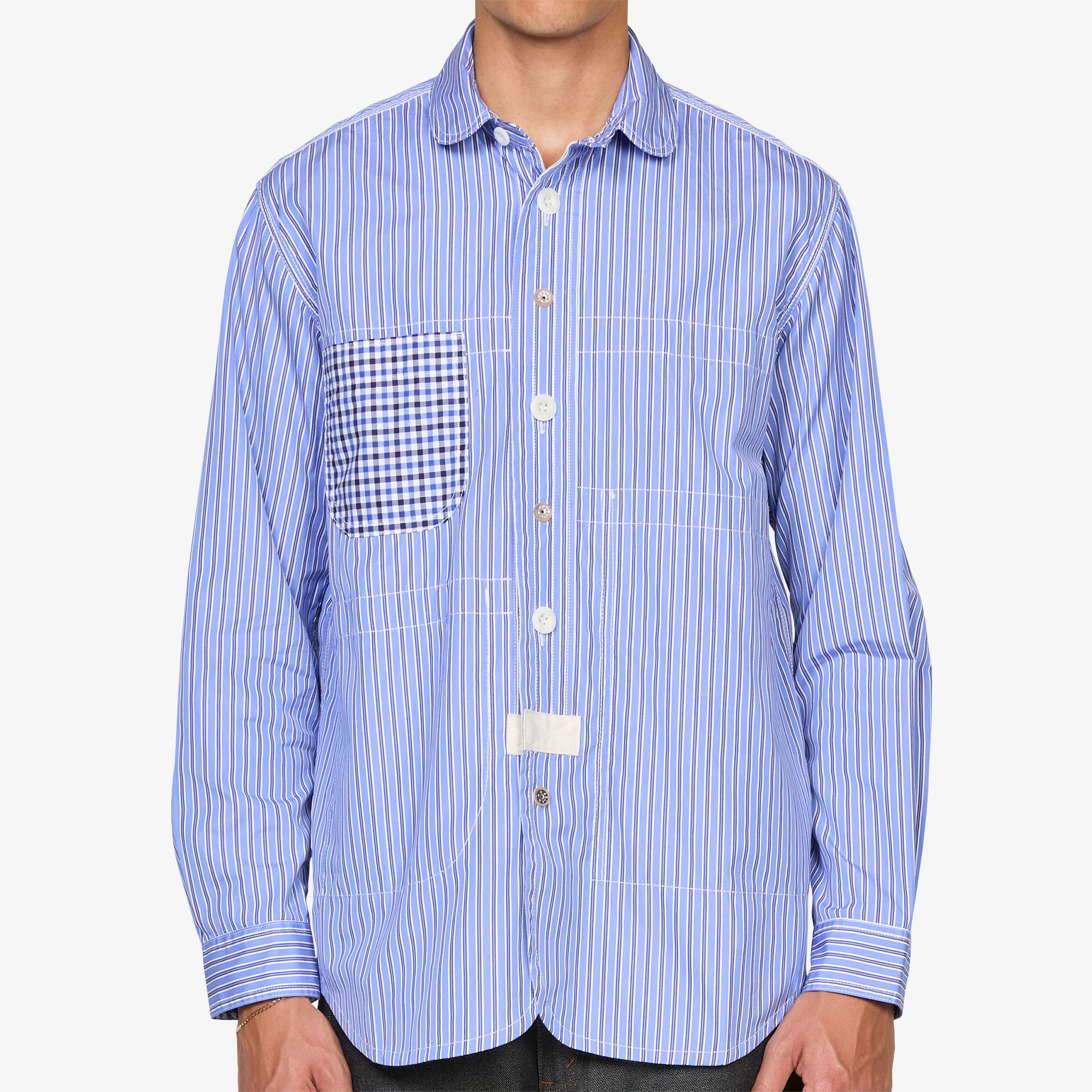 Reversible Patchwork Shirt Navy | Sax | White Mix - Image 11