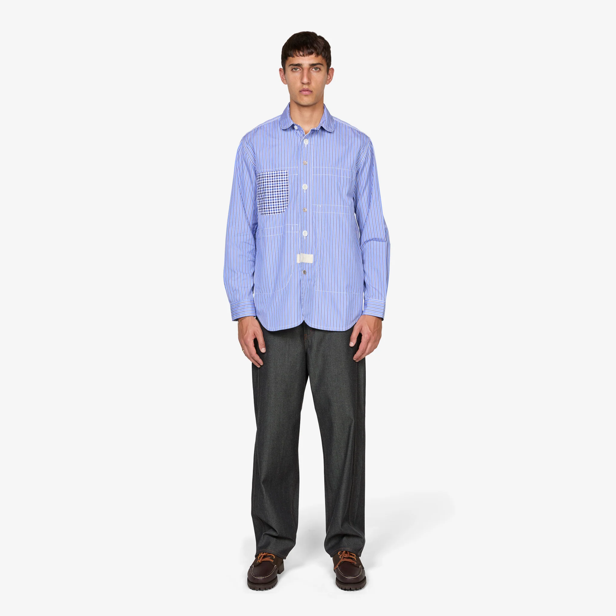 Reversible Patchwork Shirt Navy | Sax | White Mix - Image 12