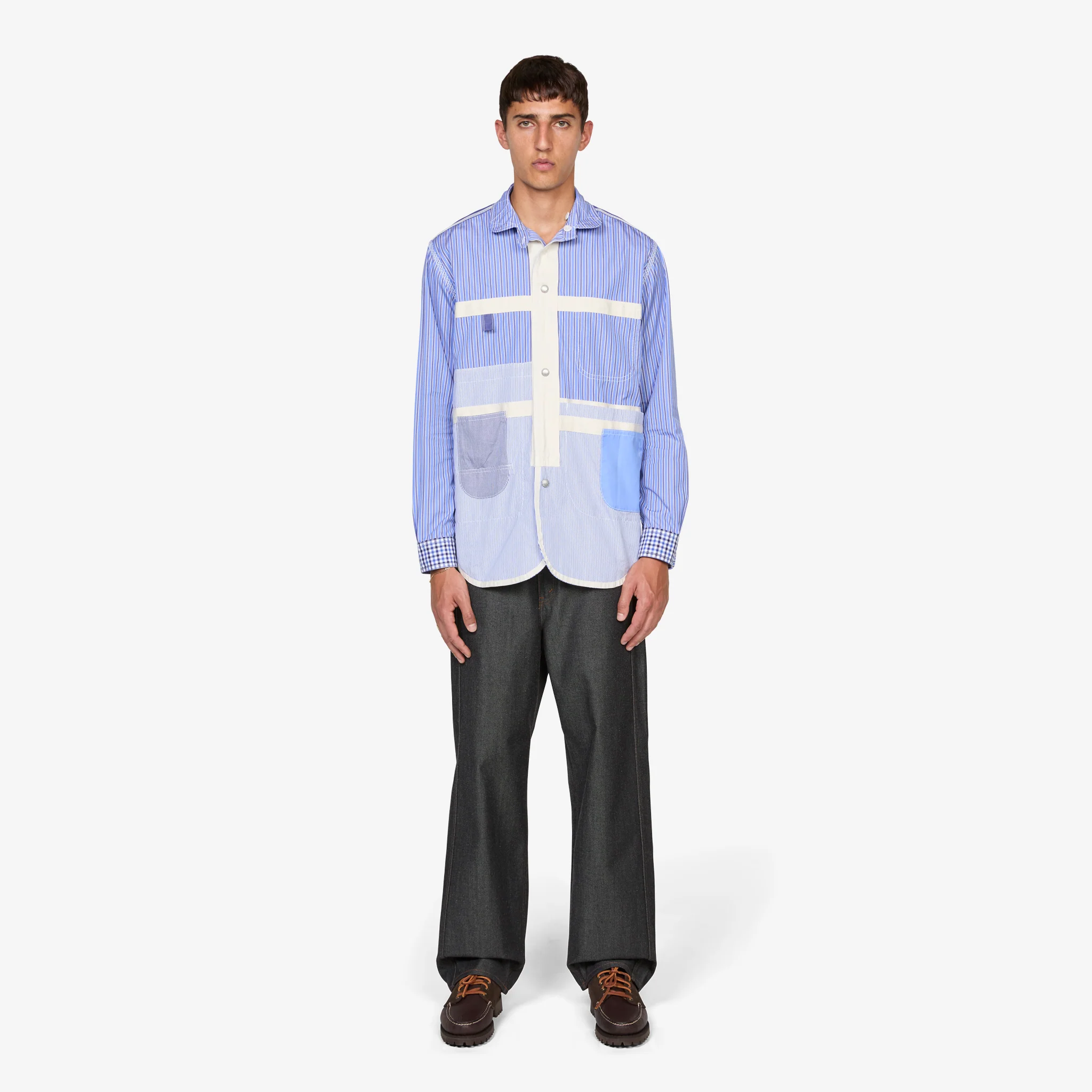 Reversible Patchwork Shirt Navy | Sax | White Mix - Image 13