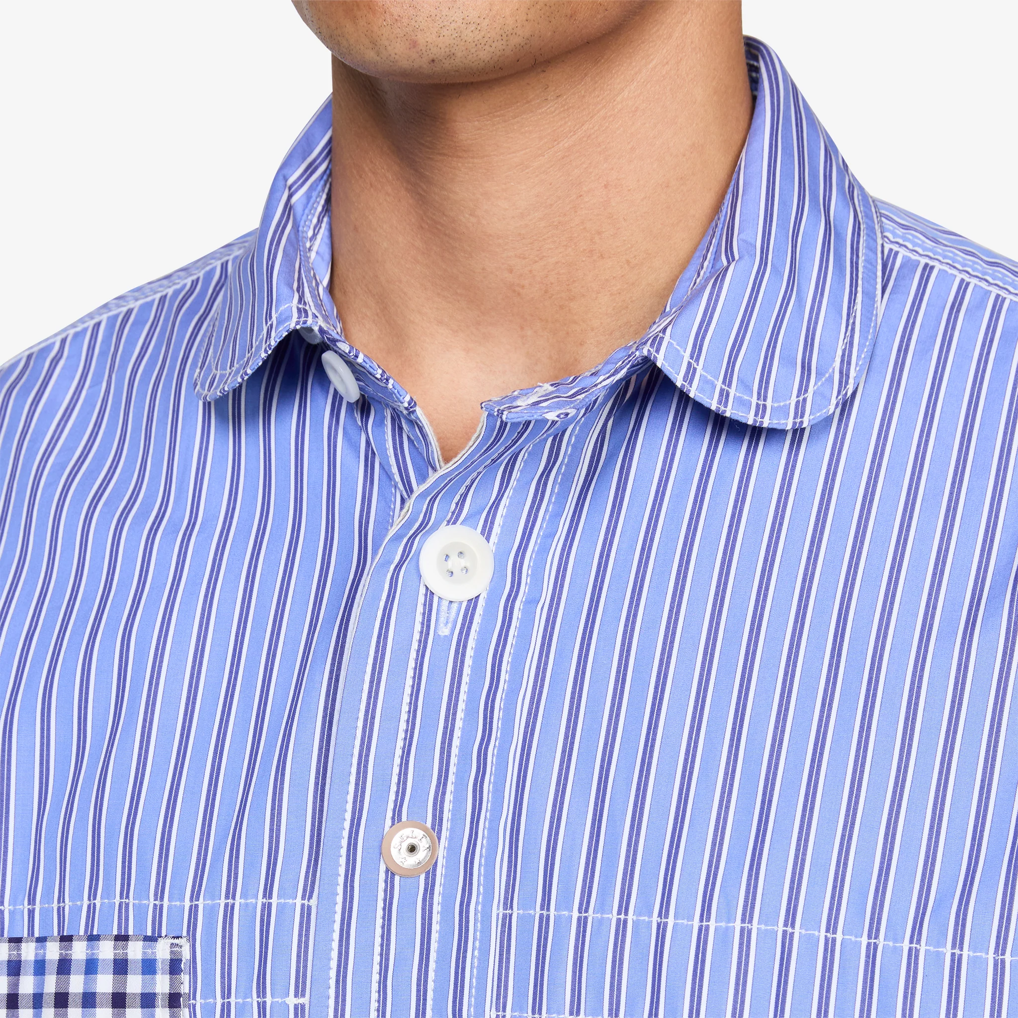 Reversible Patchwork Shirt Navy | Sax | White Mix - Image 7