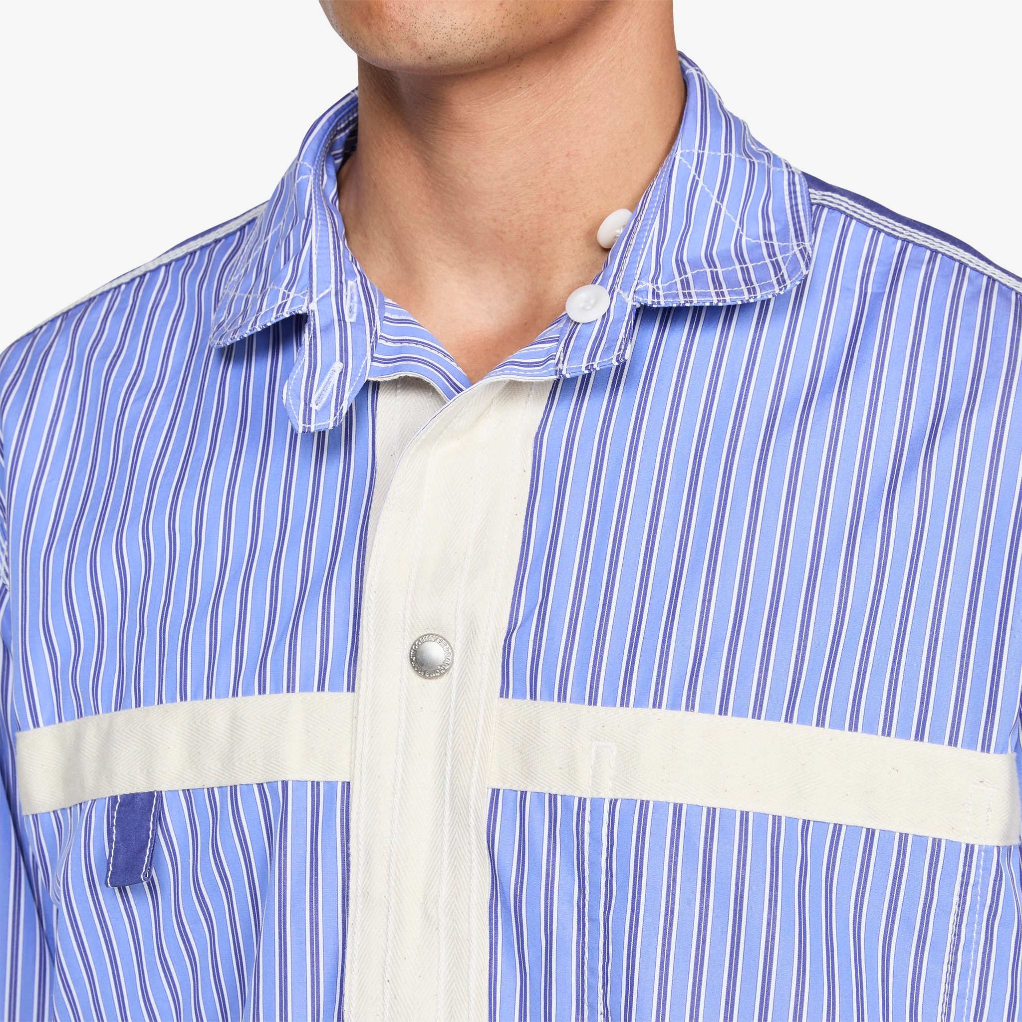 Reversible Patchwork Shirt Navy | Sax | White Mix - Image 9