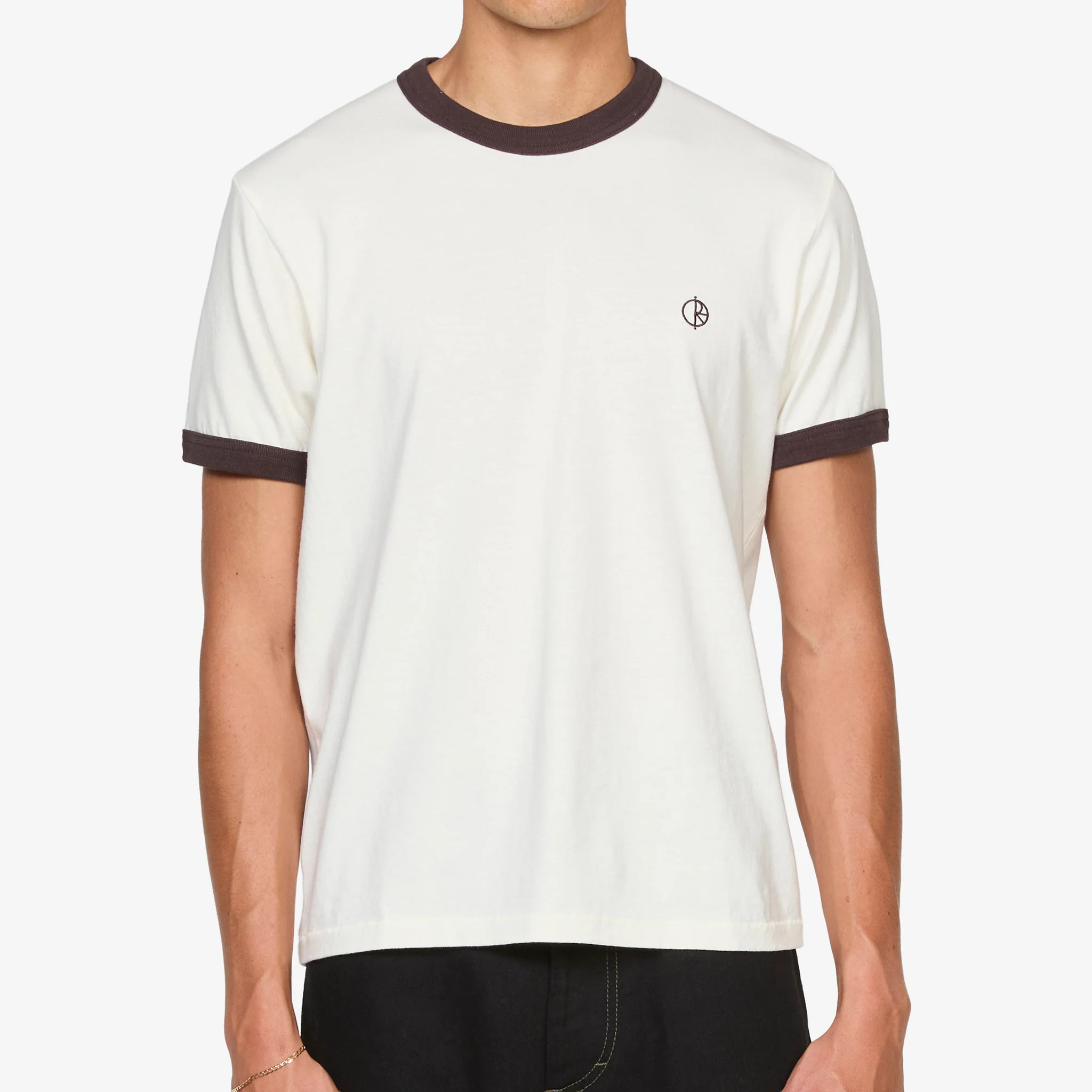 Ringer T-Shirt Ivory | Chocolate - Image 3
