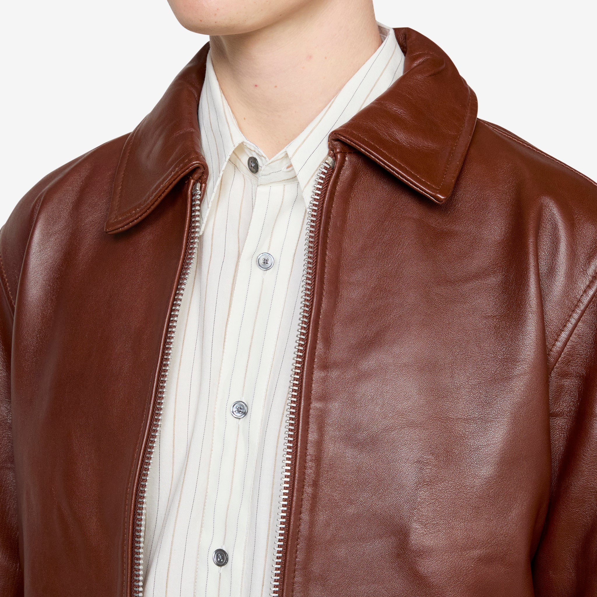 Short Leather Jacket Cognac - Image 2