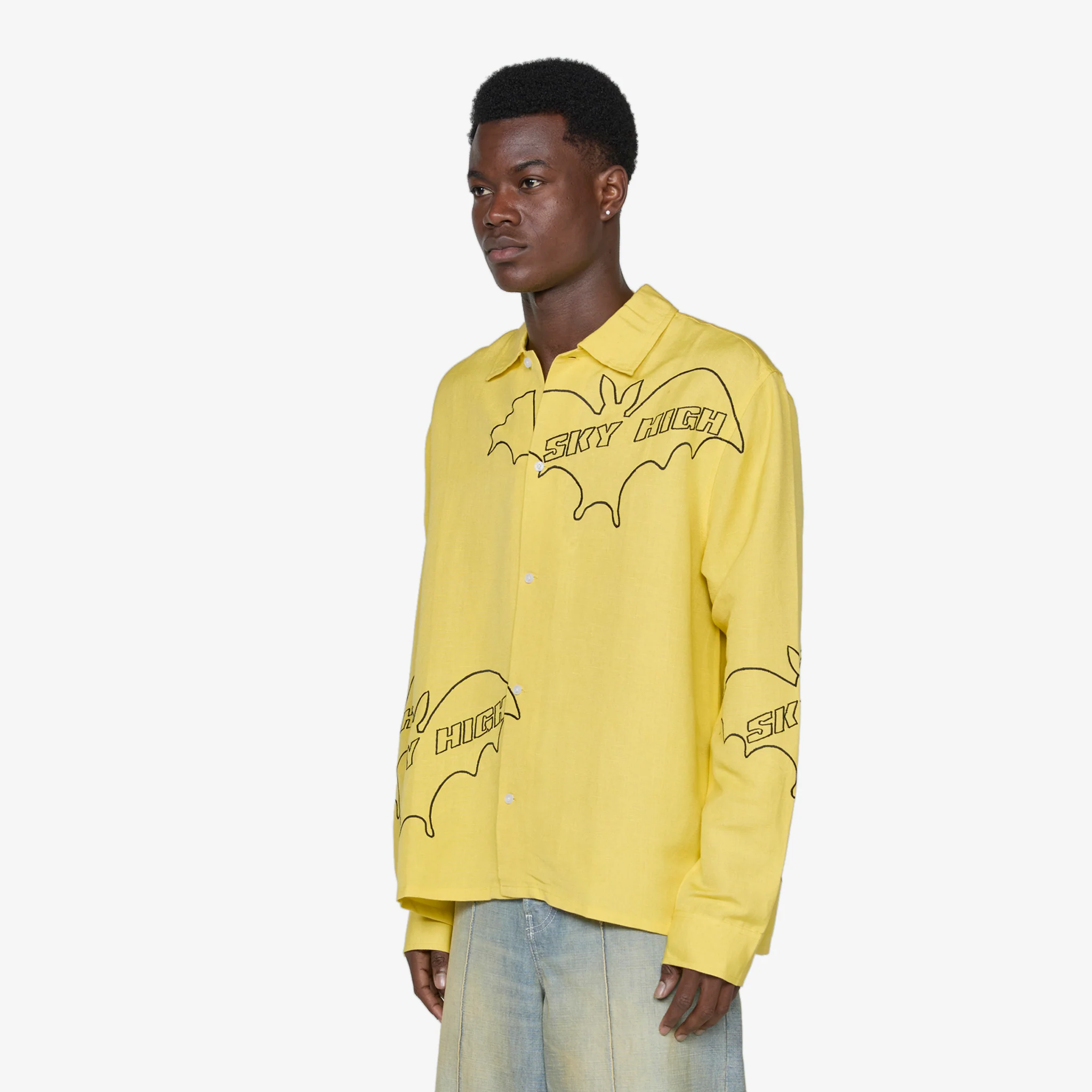 Sky High Bat Embroidered Shirt Yellow - Image 3