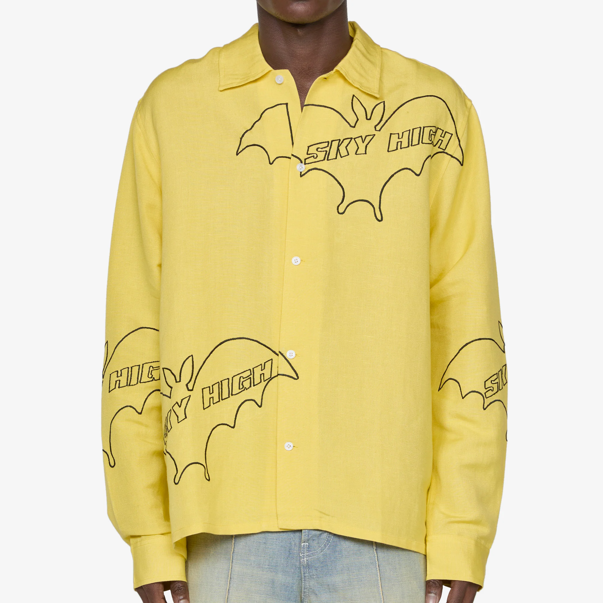 Sky High Bat Embroidered Shirt Yellow - Image 5