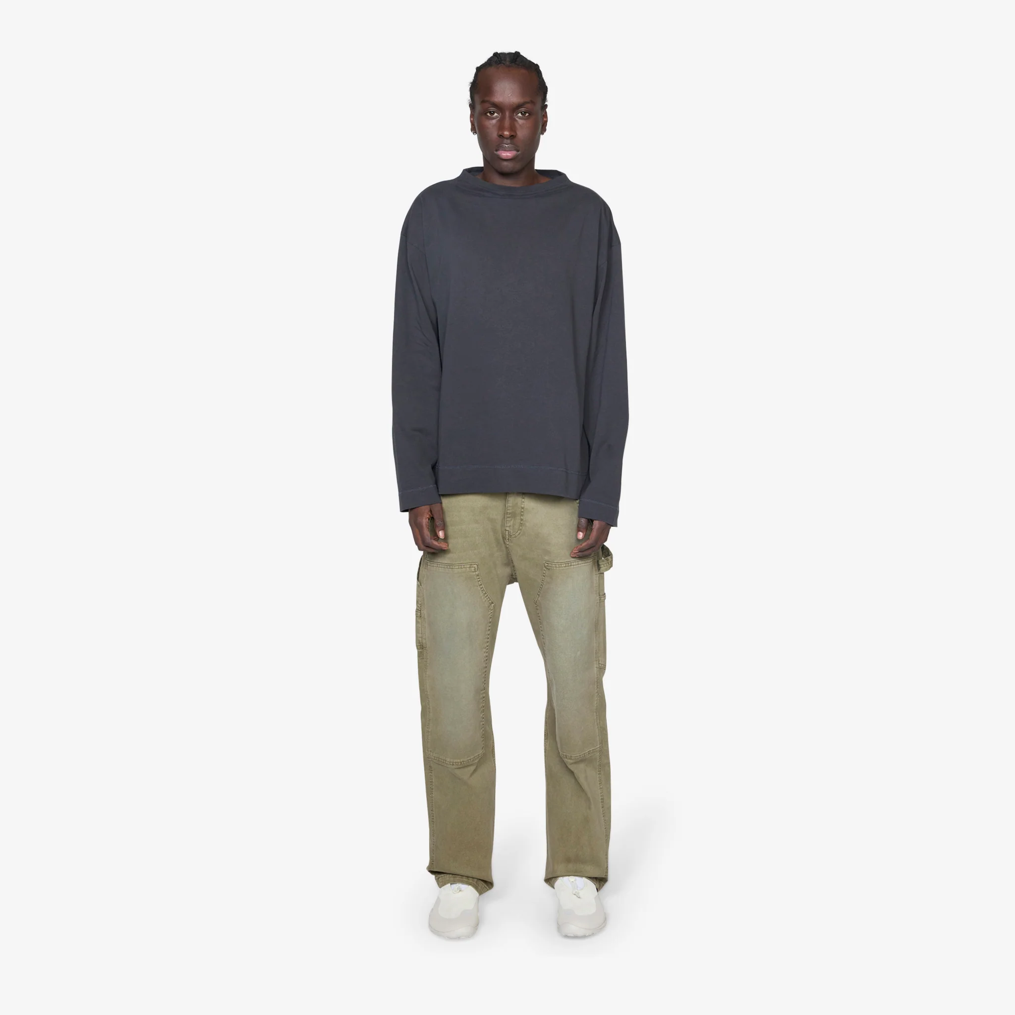 Smock Neck Longsleeve T-Shirt Off Black - Image 4