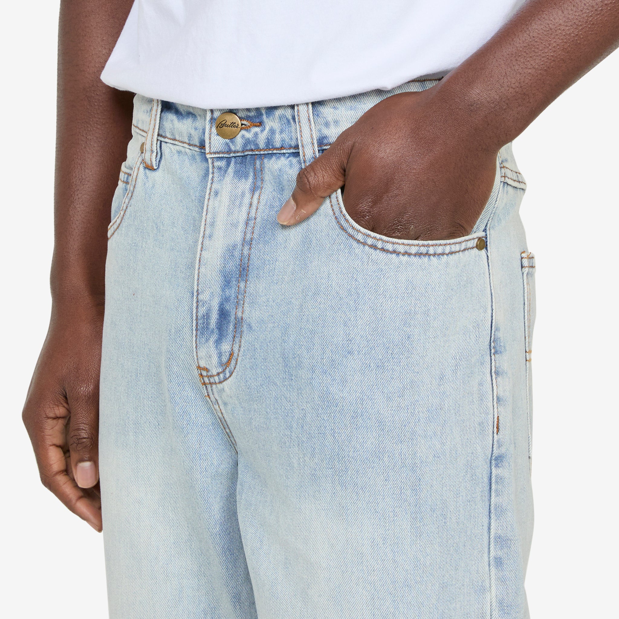 Straight Leg Denim Jeans Distressed Light Blue - Image 3